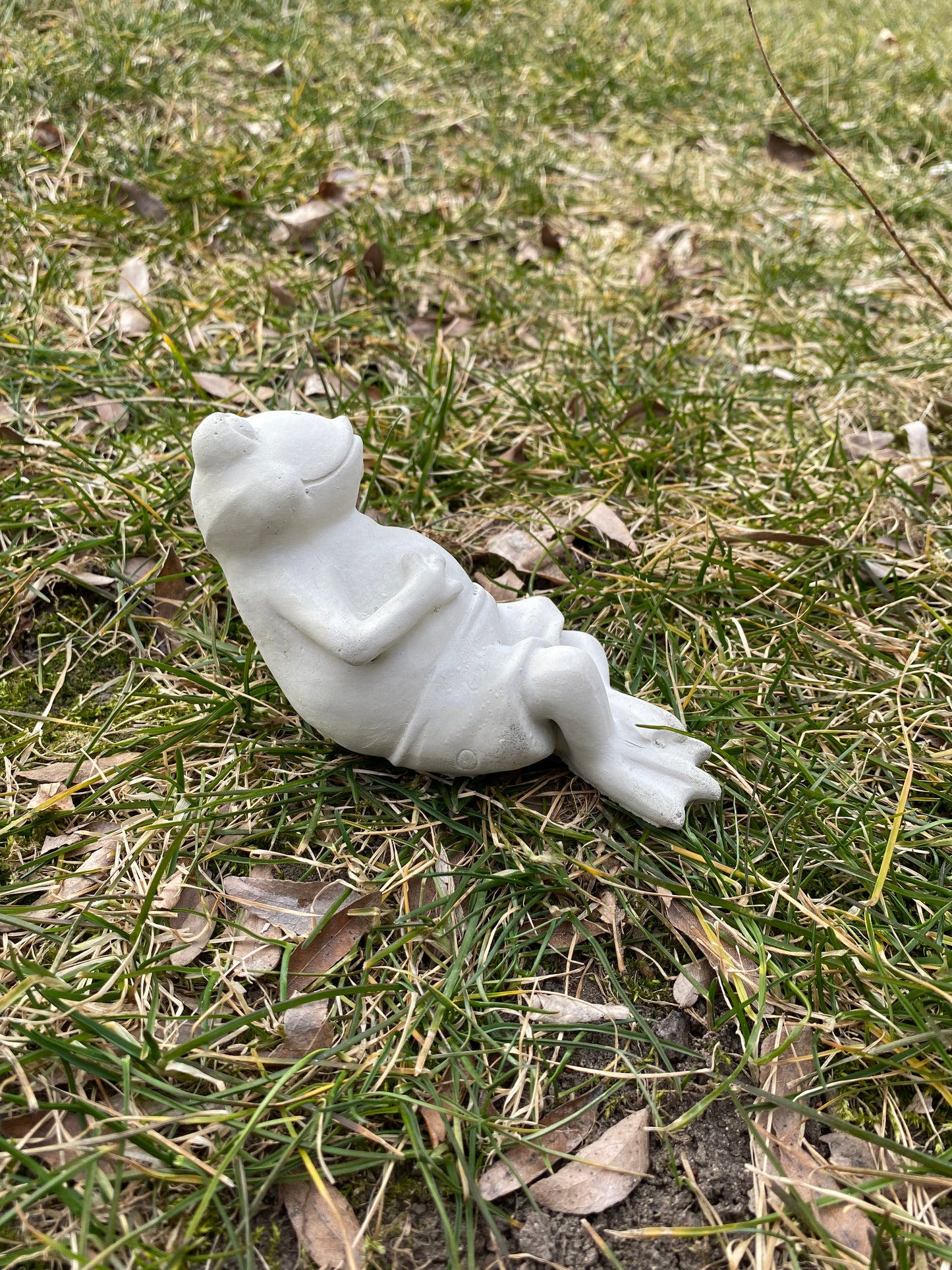 Handmade Relaxed Frog Cement Statue