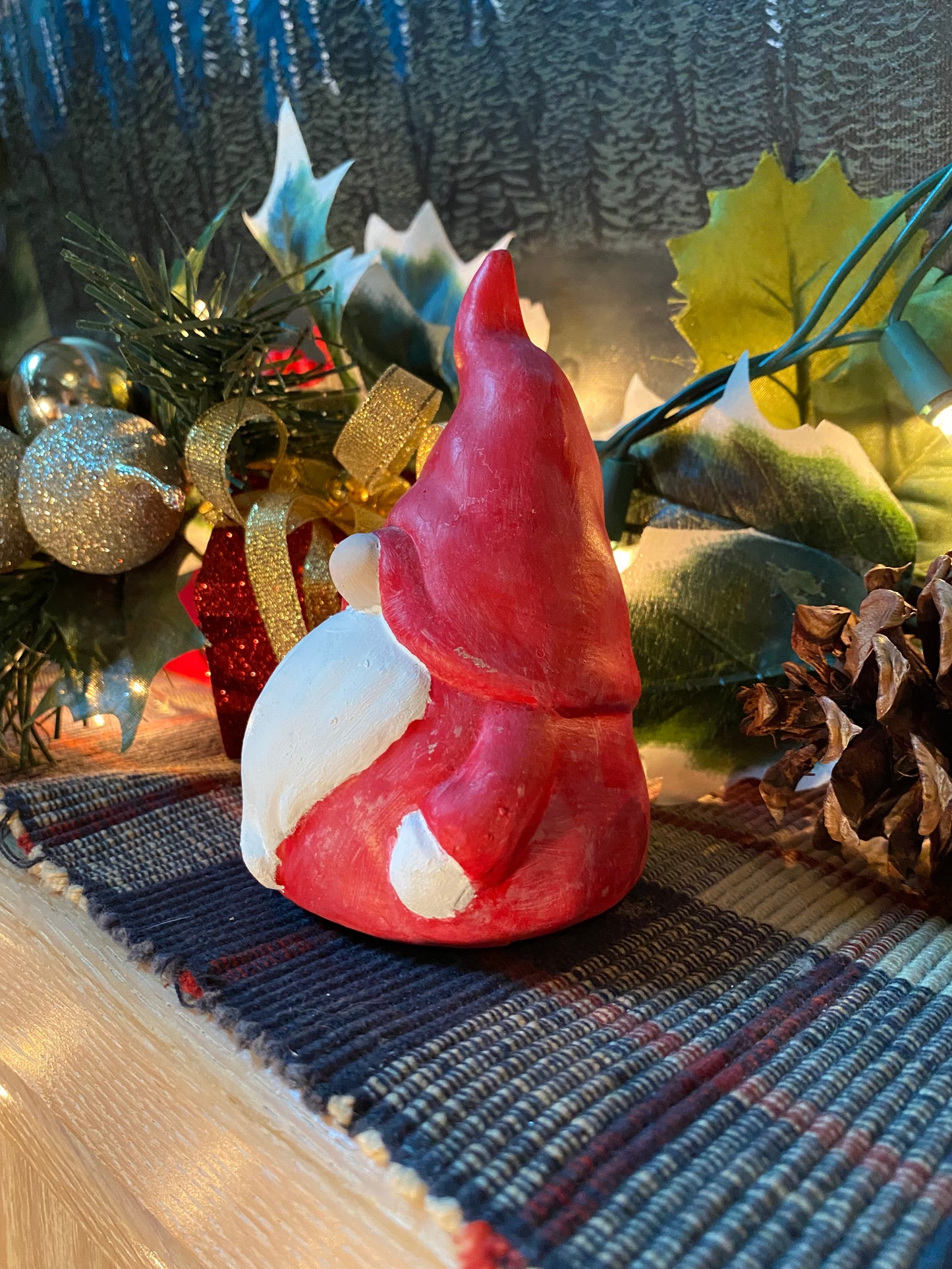 Handmade Pair of Cement Christmas Gnome Statues
