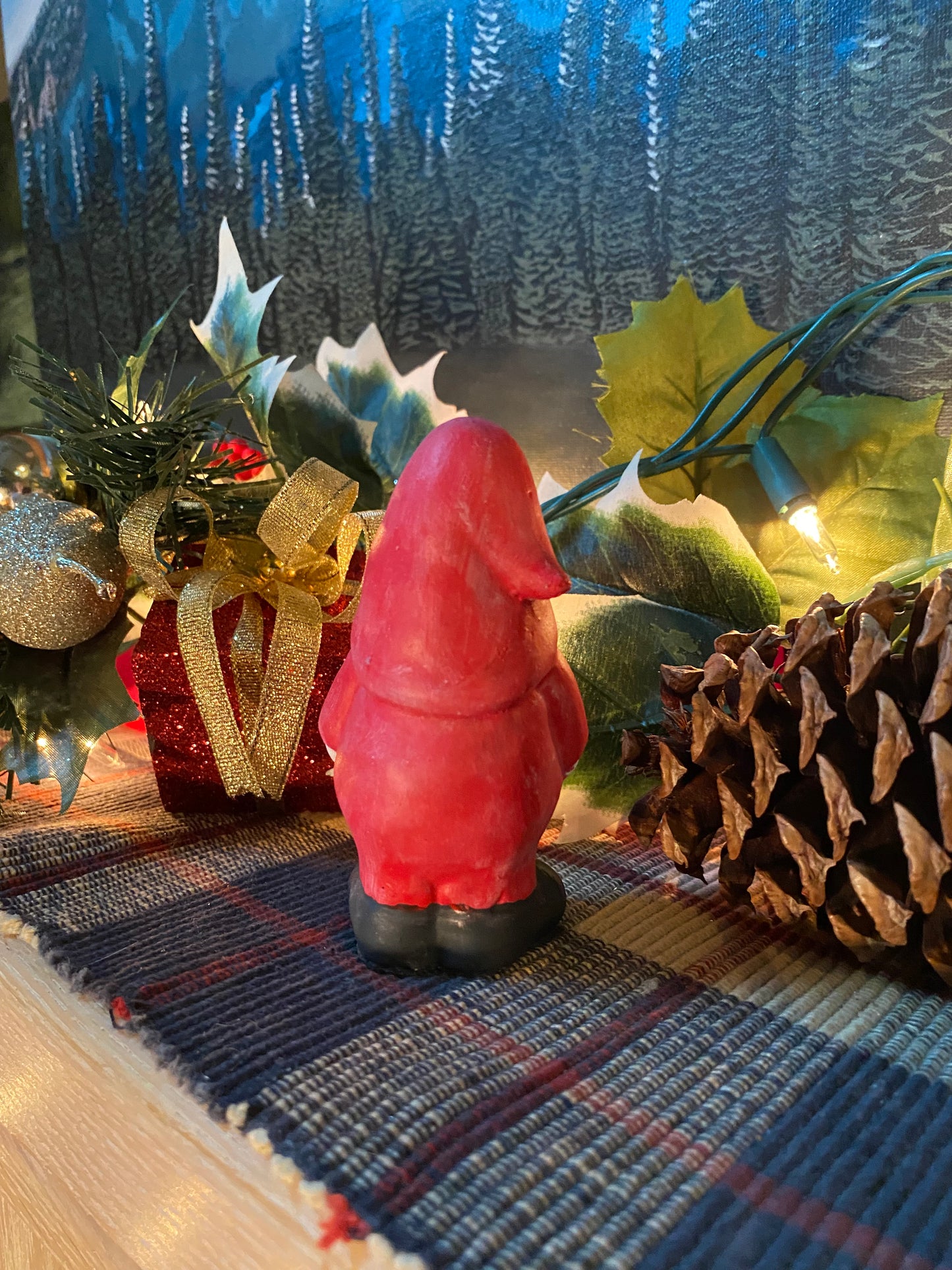 Handmade Pair of Cement Christmas Gnome Statues
