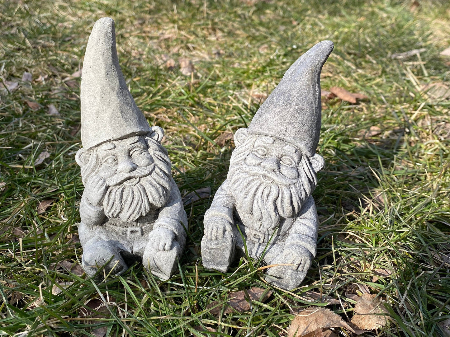 Handmade Pair of Garden Gnomes Cement Statues