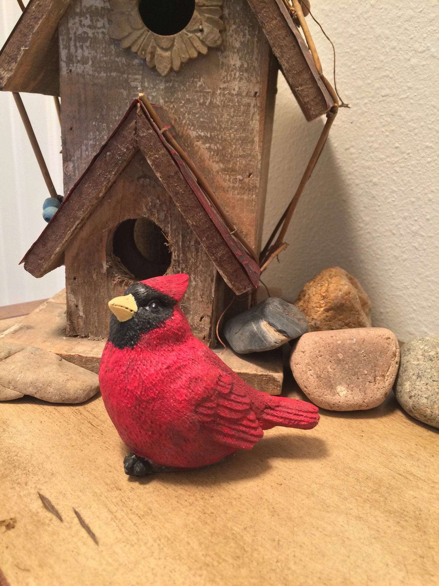 Handmade Pair of Cardinal Cement Figurines