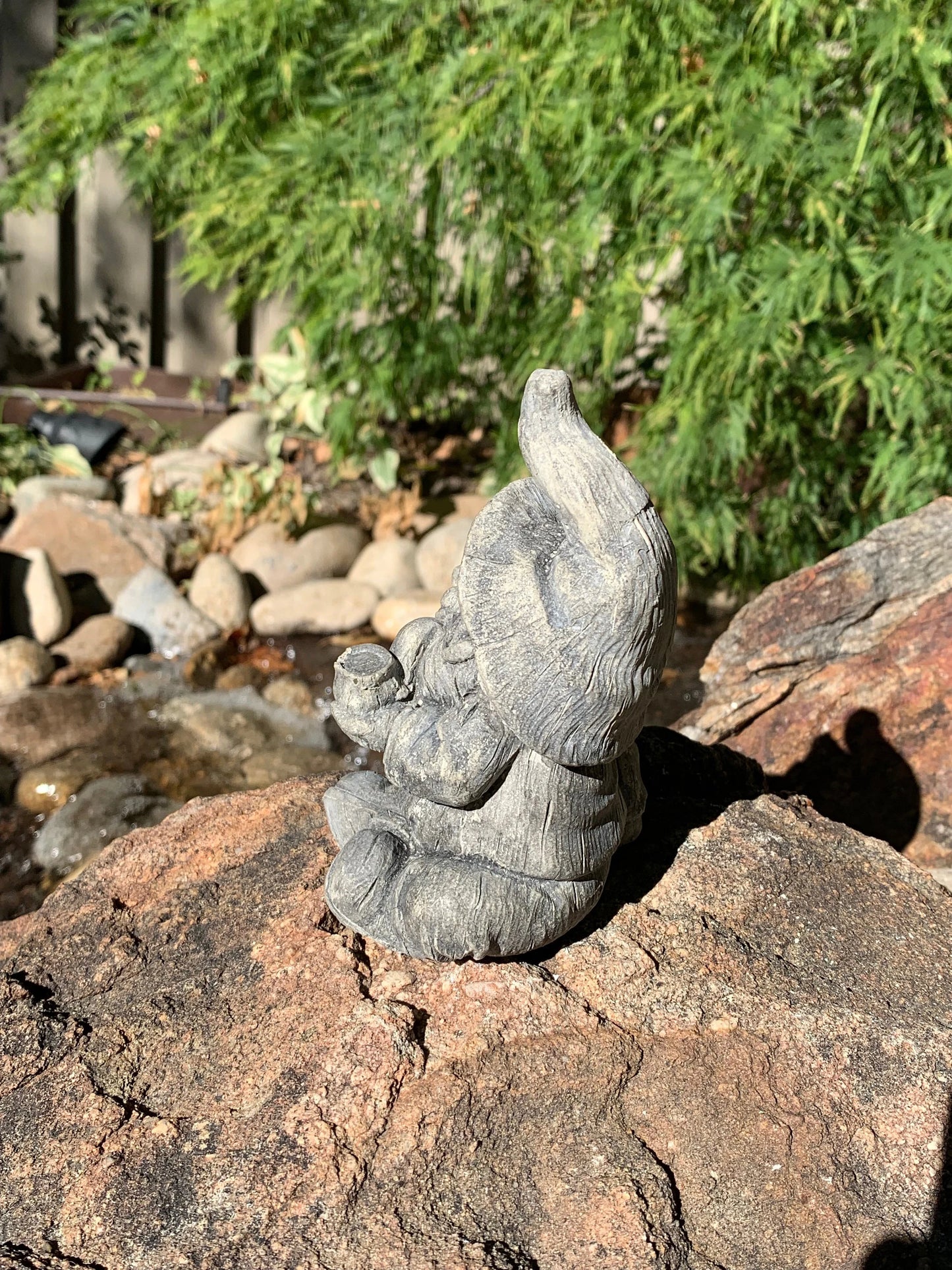 Handmade Sitting Garden Gnome Cement Statue