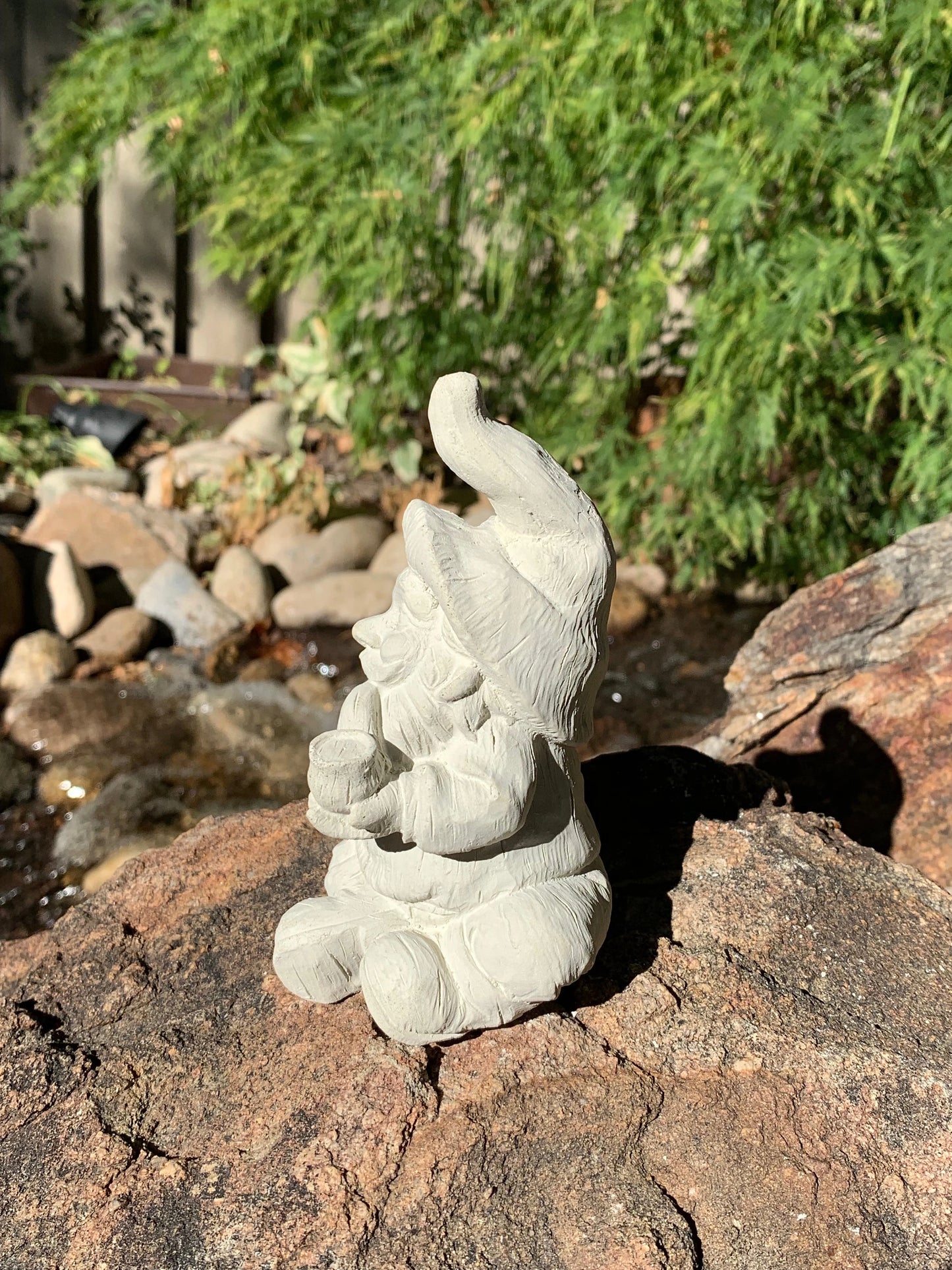 Handmade Sitting Garden Gnome Cement Statue