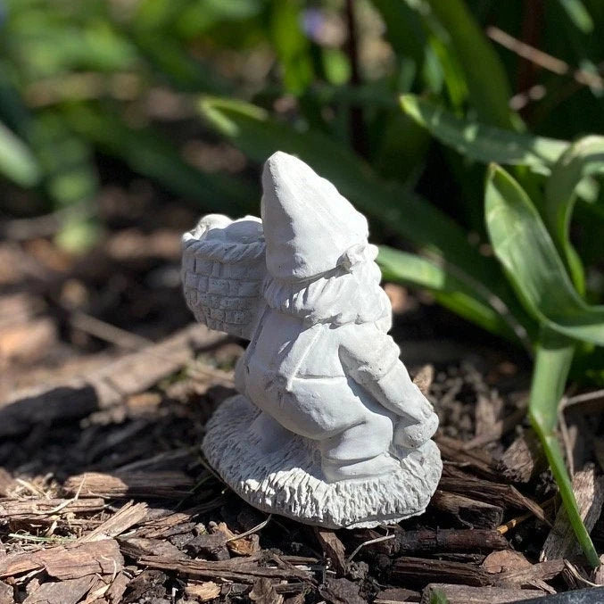 Handmade Garden Gnome With a Basket Cement Figurine