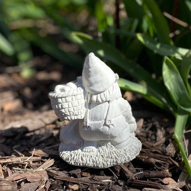 Handmade Garden Gnome With a Basket Cement Figurine