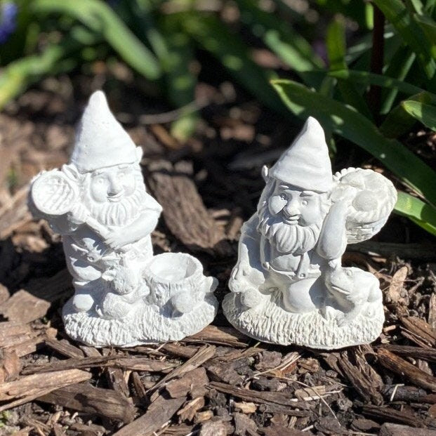 Pair of Gnomes Stone Finish Or White Finish Cement Statues