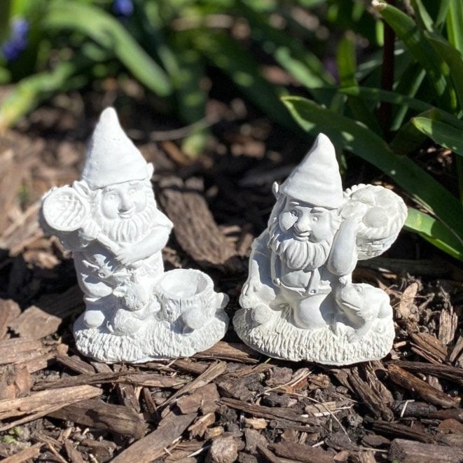 Pair of Gnomes Stone Finish Or White Finish Cement Statues