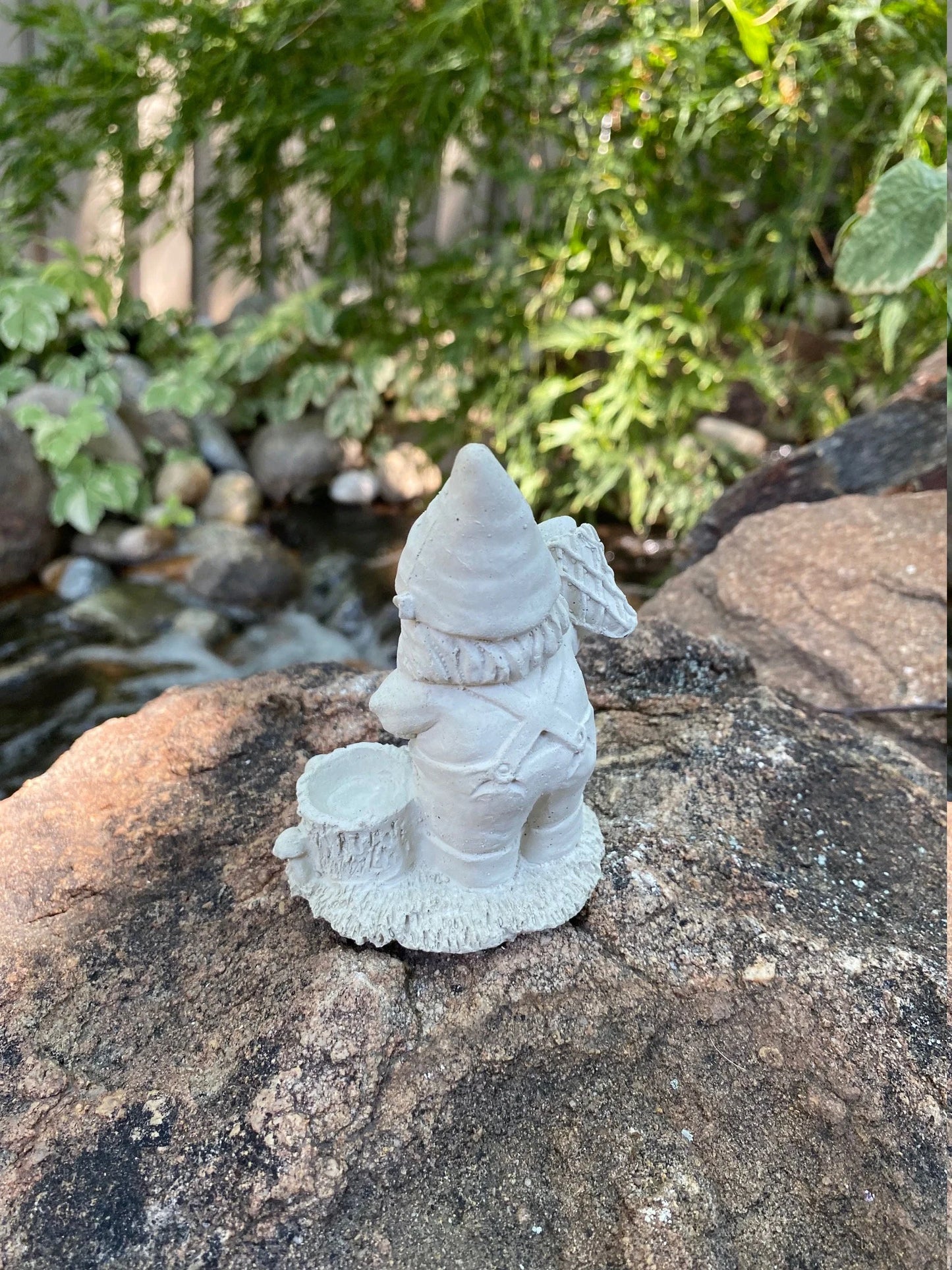 Three Garden Gnome Set Cement Figurines