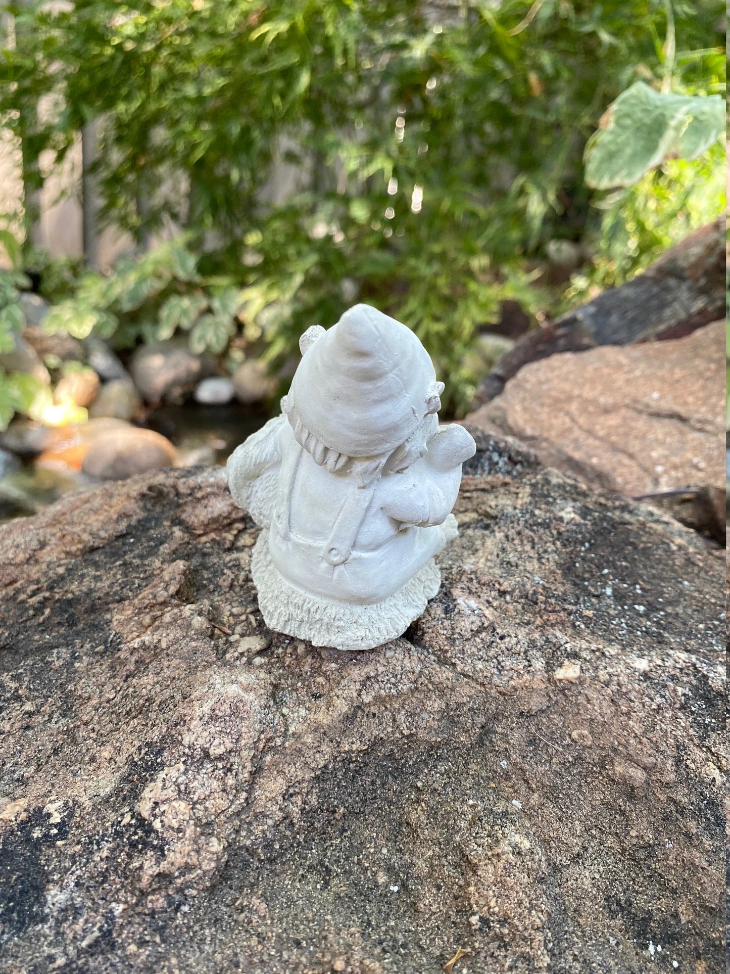 Three Garden Gnome Set Cement Figurines