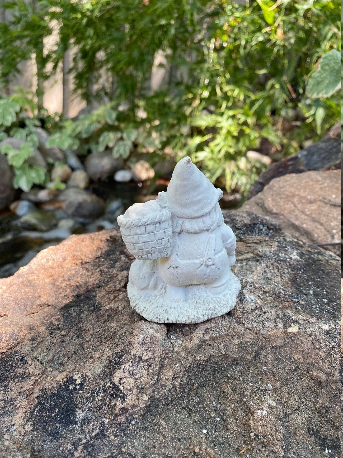 Three Garden Gnome Set Cement Figurines