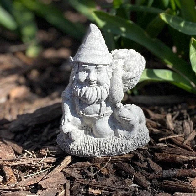 Handmade Garden Gnome With a Basket Cement Figurine