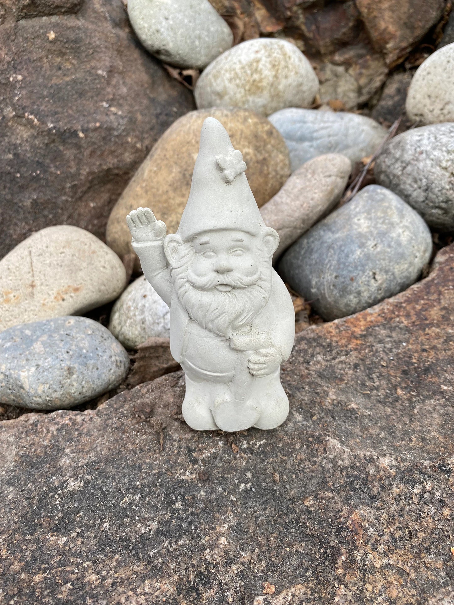 Handmade Garden Gnome With Shovel Cement Statue