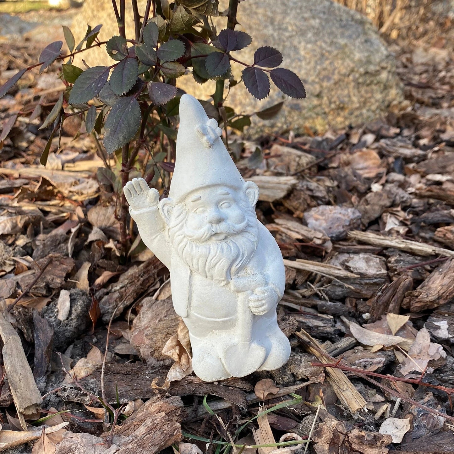 Handmade Garden Gnome With Shovel Cement Statue