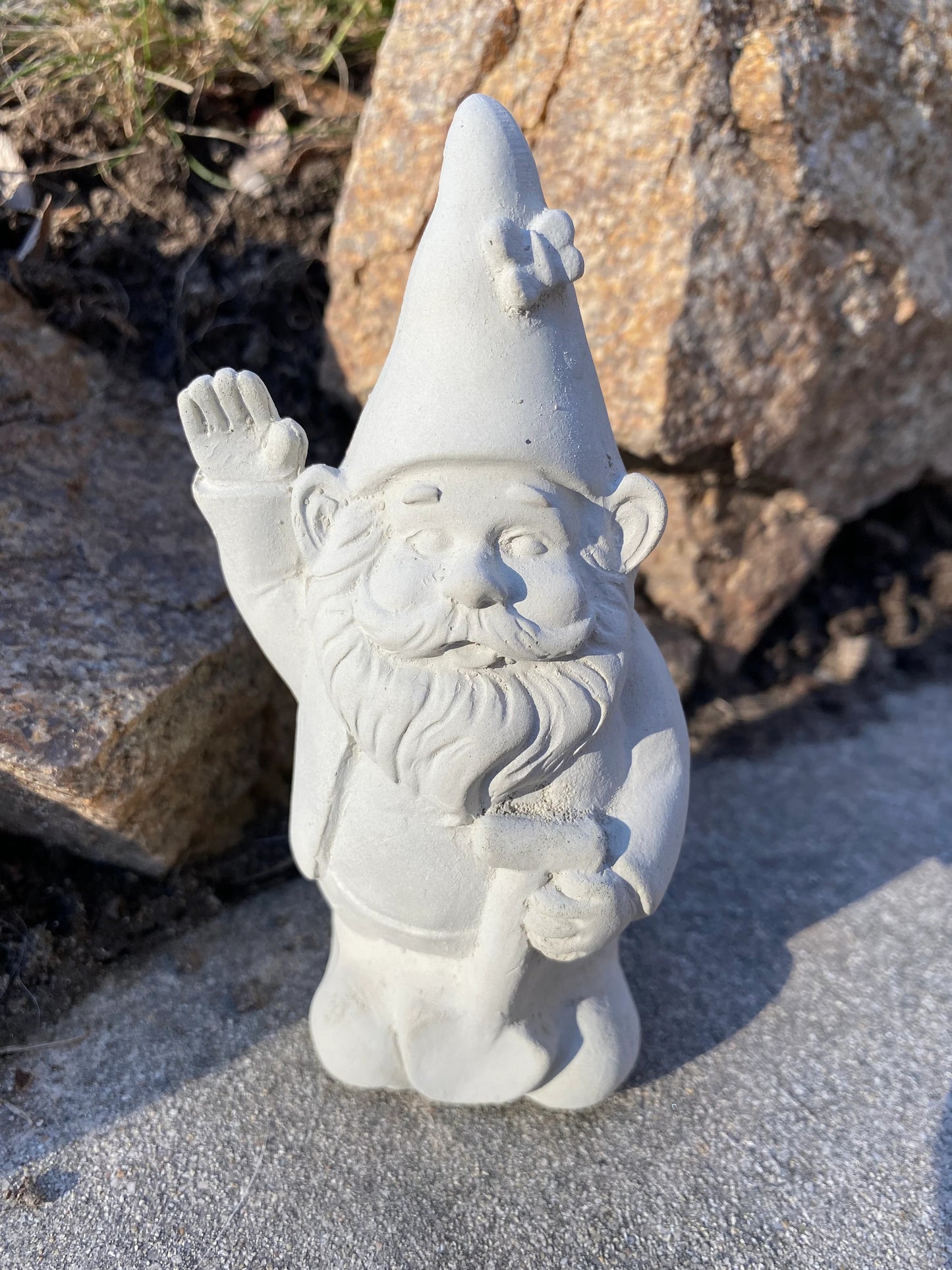 Handmade Garden Gnome With Shovel Cement Statue