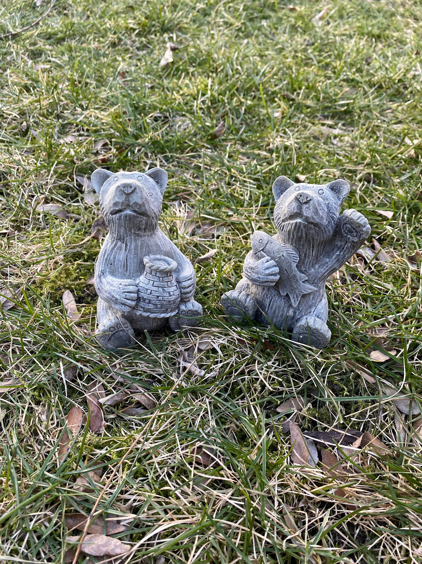 Handmade Matching Pair of Bear Cement Statues