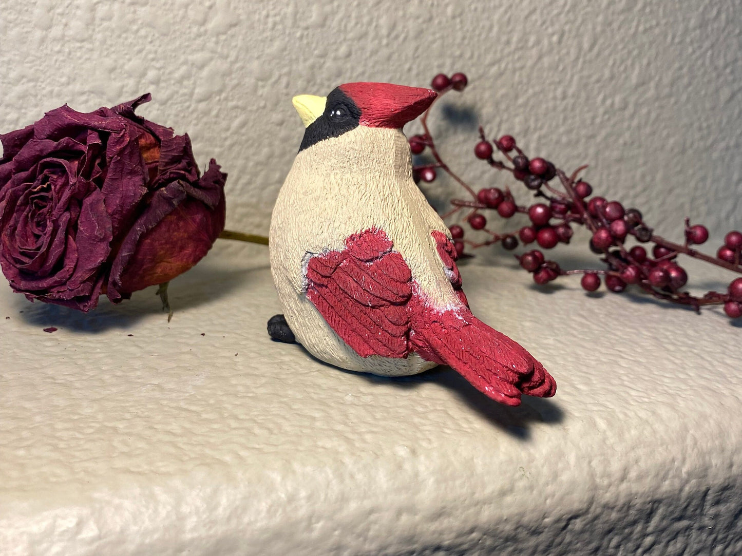 Handcrafted Pair of Cardinal Cement Figurines