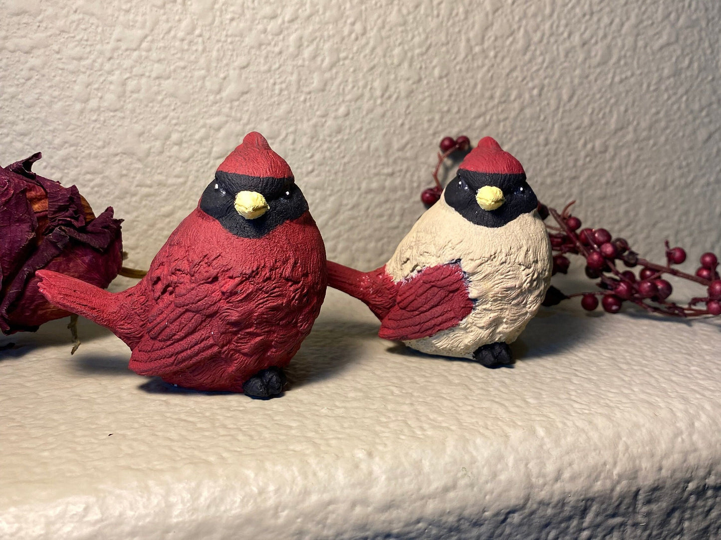 Handmade Cardinal Pair of Cement Figurines
