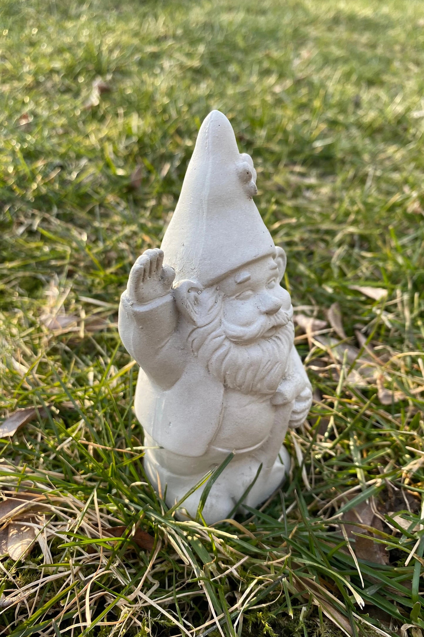 Handmade Garden Gnome With Shovel Cement Statue