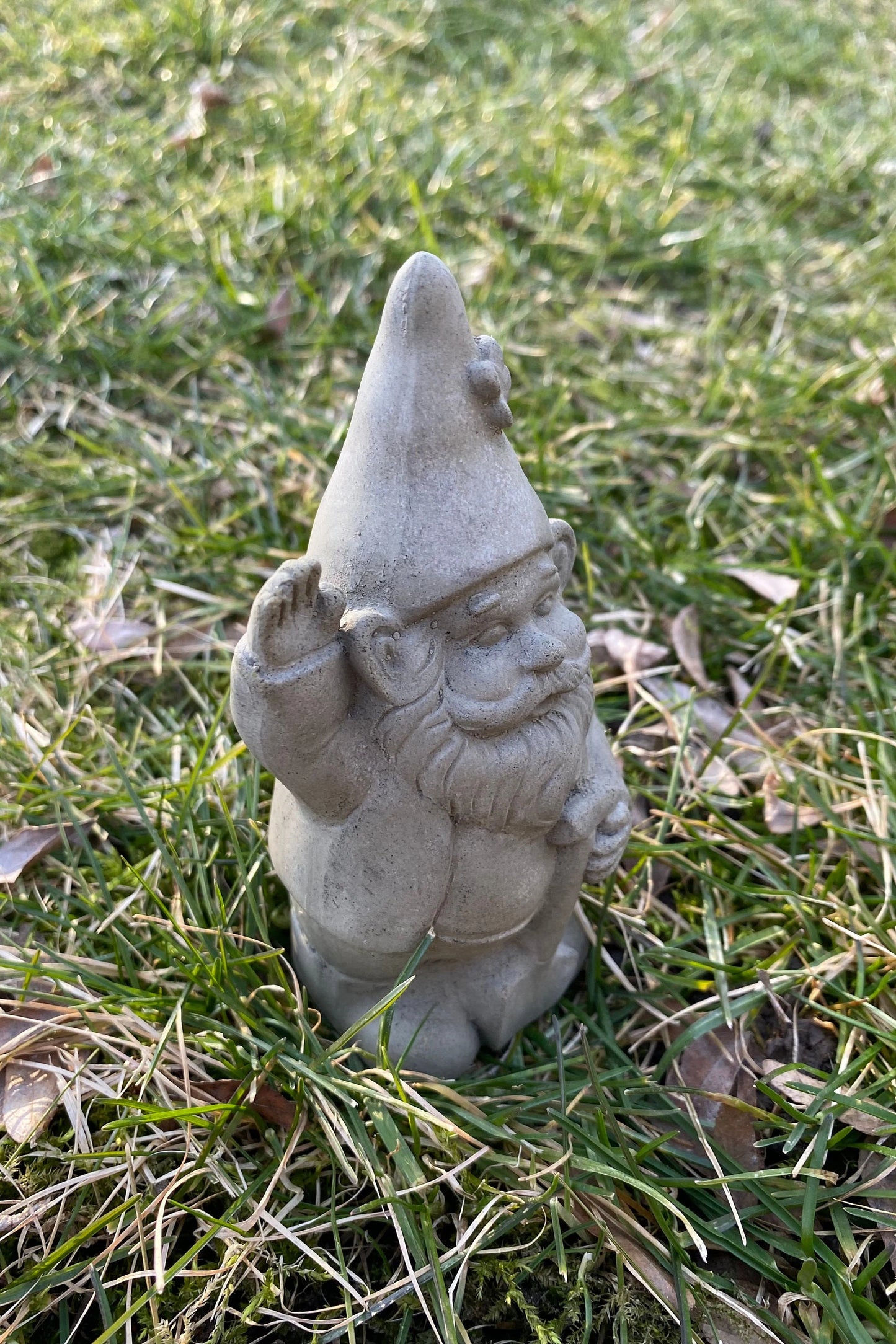 Handmade Garden Gnome With Shovel Cement Statue