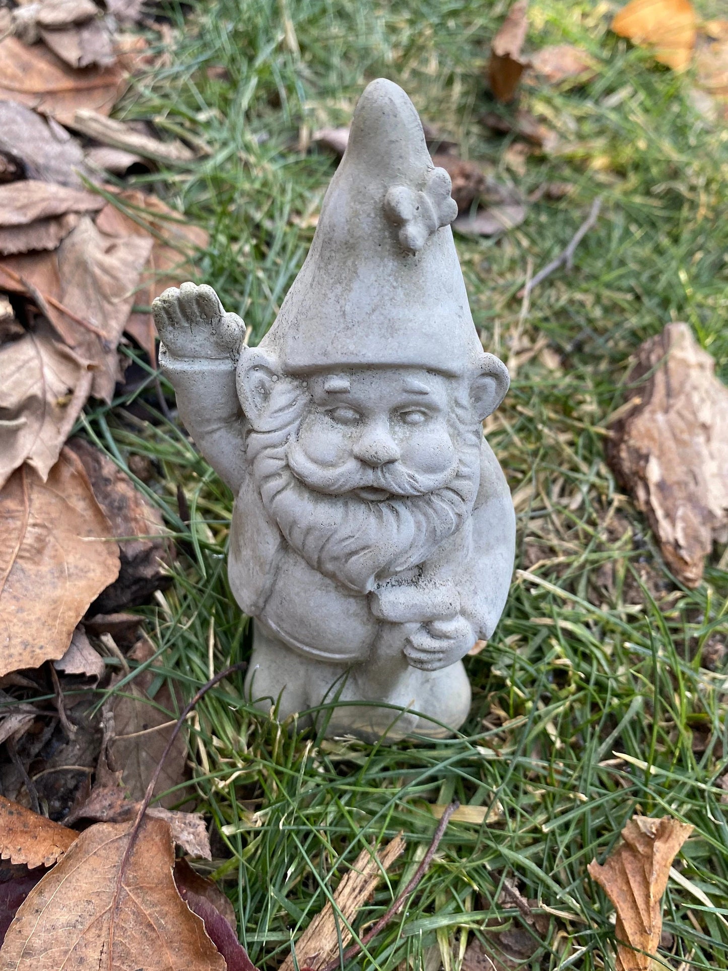 Handmade Garden Gnome With Shovel Cement Statue