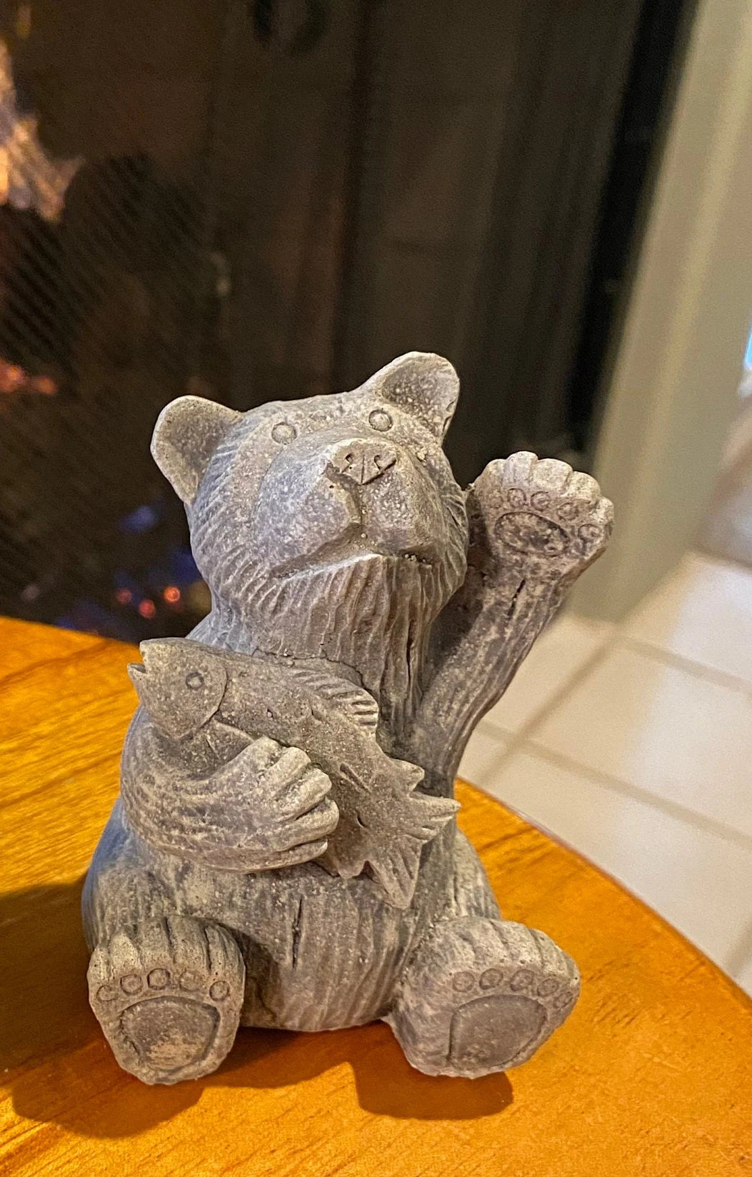 Handmade Bear with Fish Cement Statue