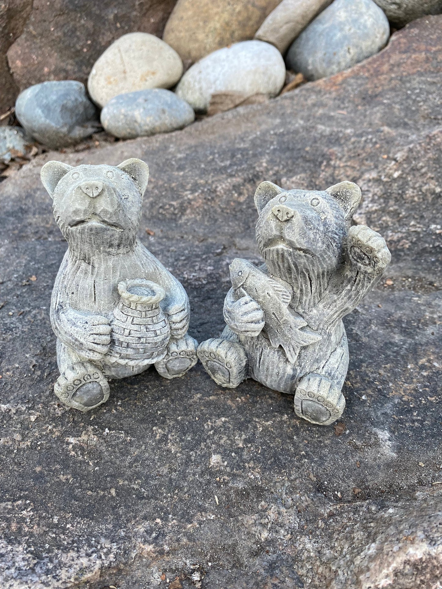 Handmade Matching Pair of Bear Cement Statues