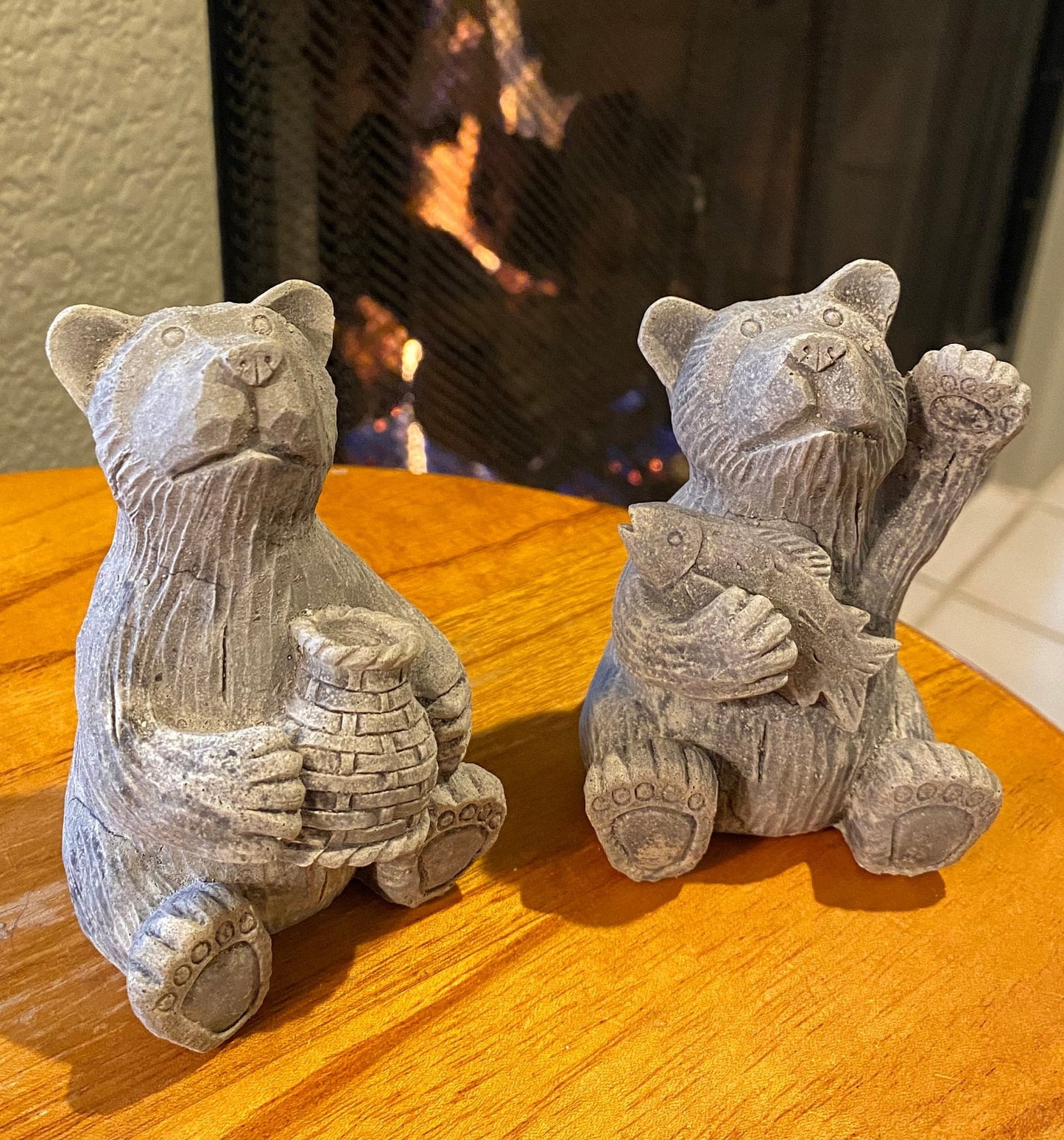 Handmade Matching Pair of Bear Cement Statues