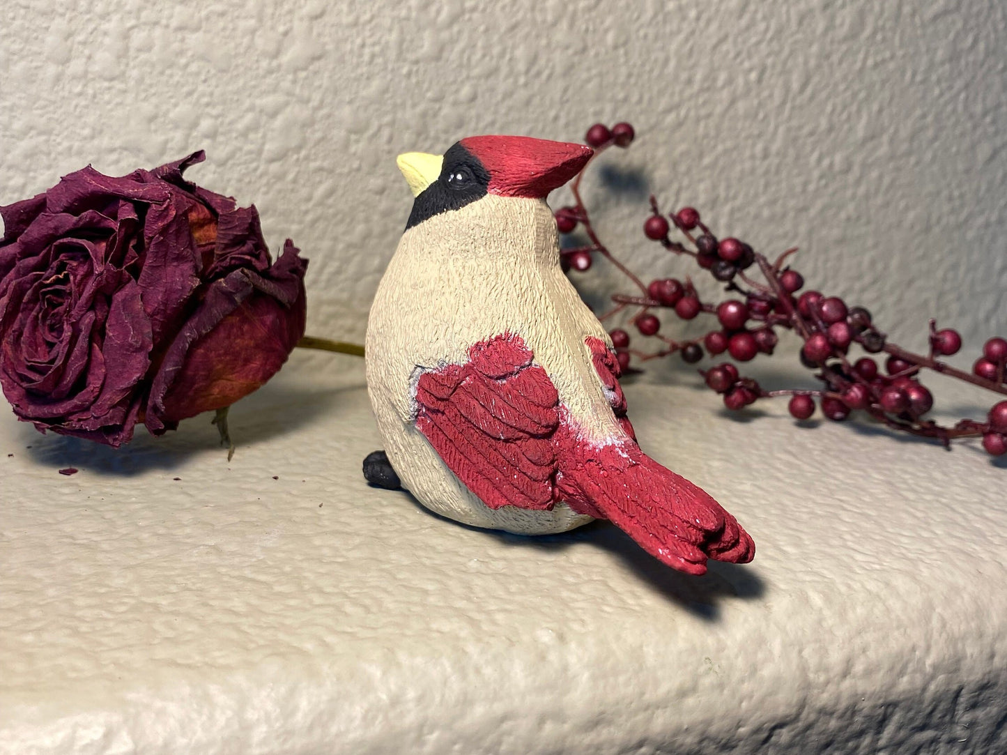 Handcrafted Female Cardinal Cement Figurine