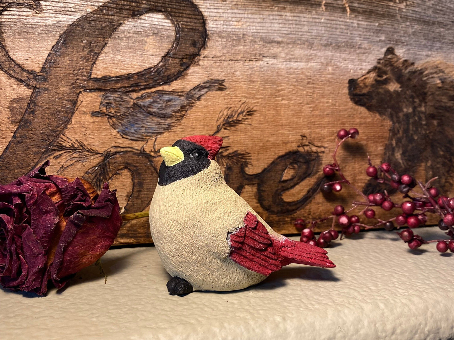 Handcrafted Female Cardinal Cement Figurine