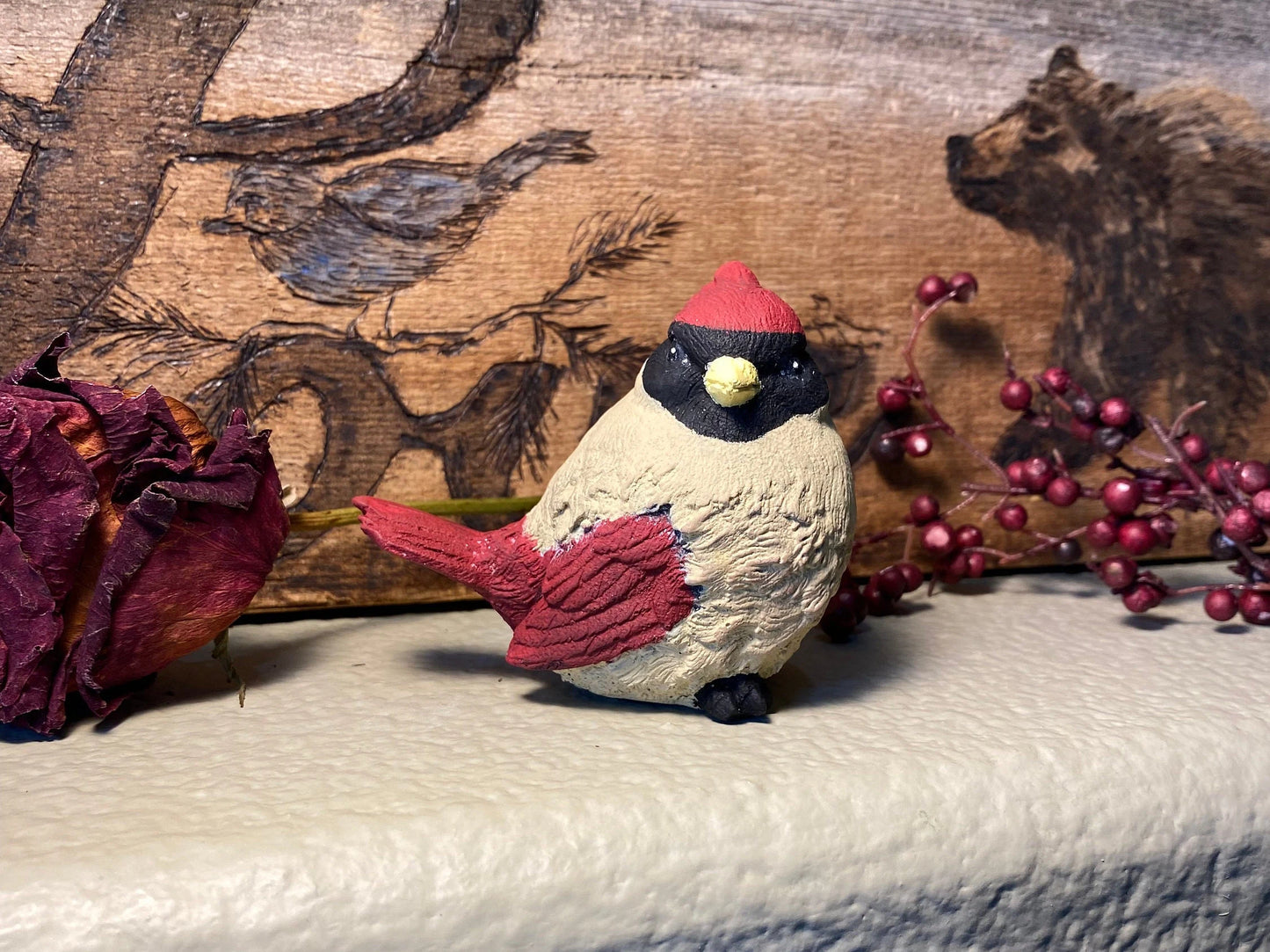 Handmade Pair of Cardinal Cement Statues