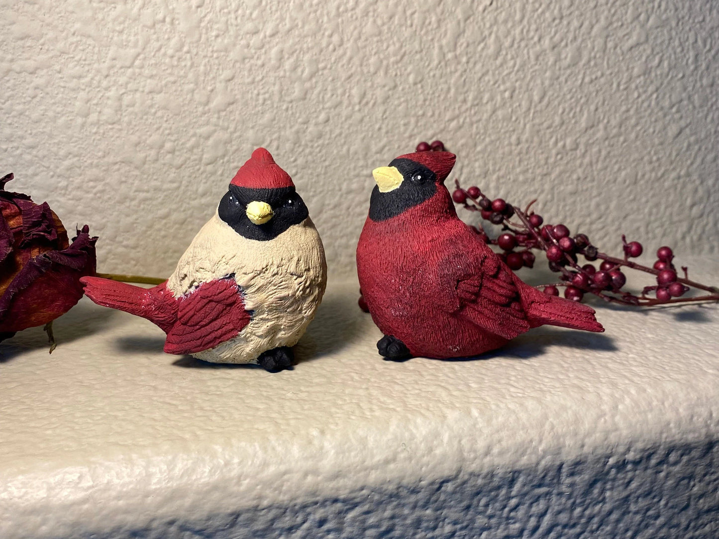 Handmade Pair of Cardinal Cement Statues