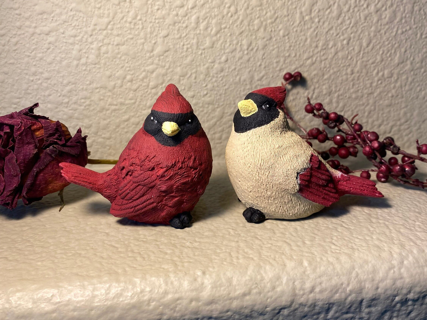 Handcrafted Pair of Cardinal Cement Figurines
