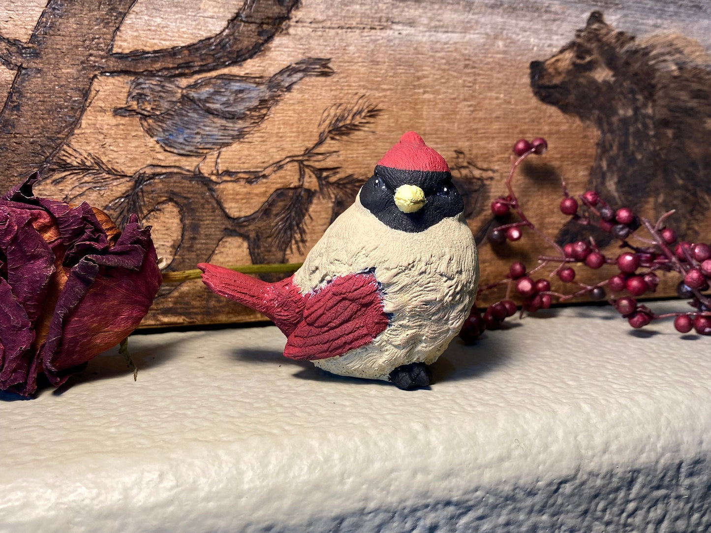 Handmade Cardinal Pair of Cement Figurines