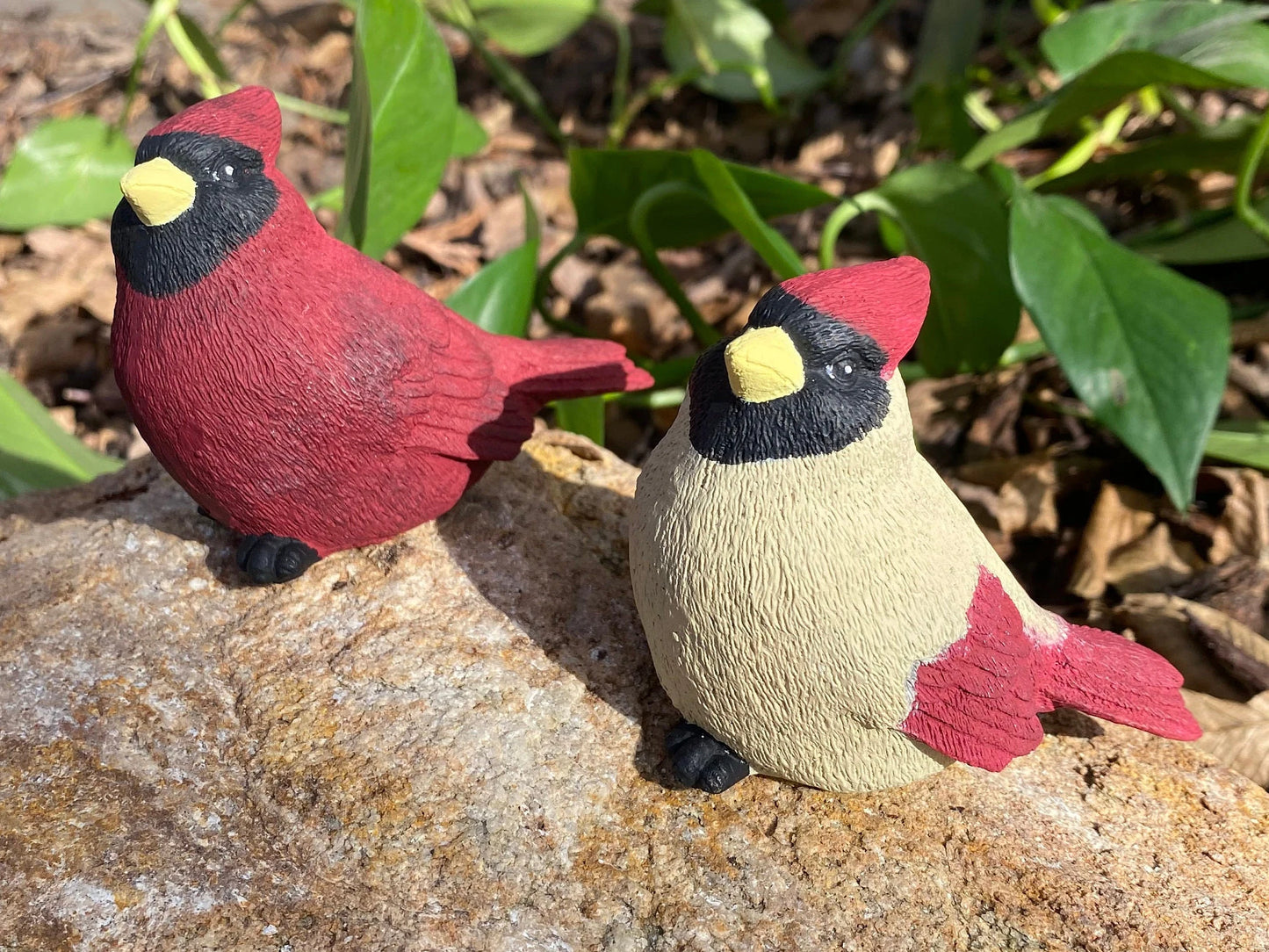 Handmade Pair of Cardinal Cement Figurines