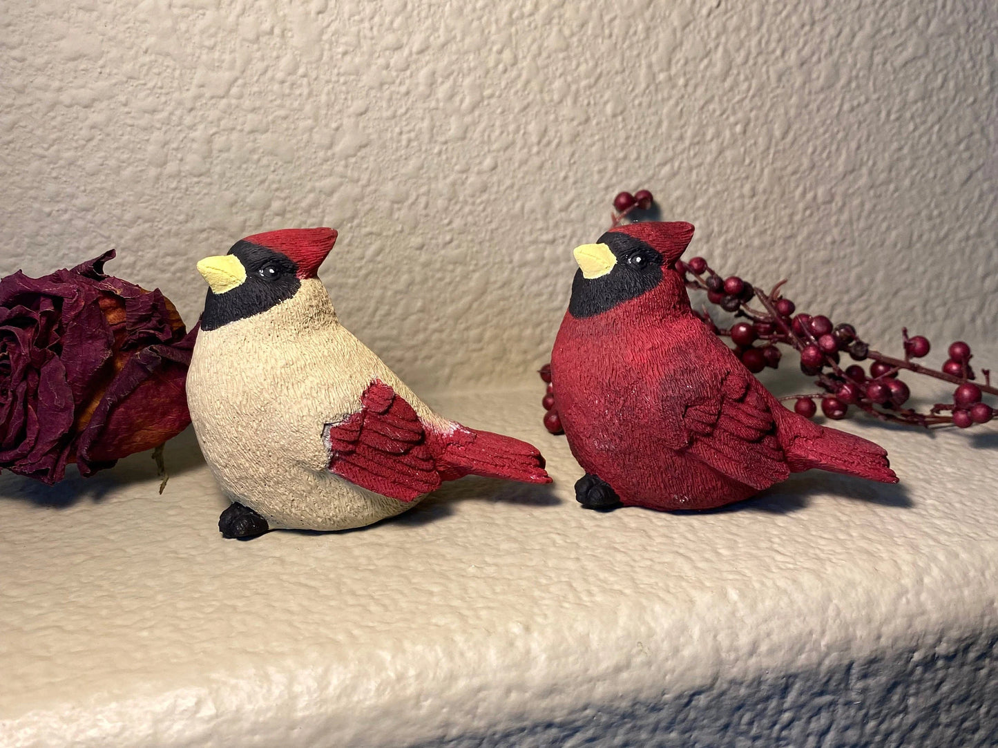 Handmade Pair of Cardinal Cement Figurines