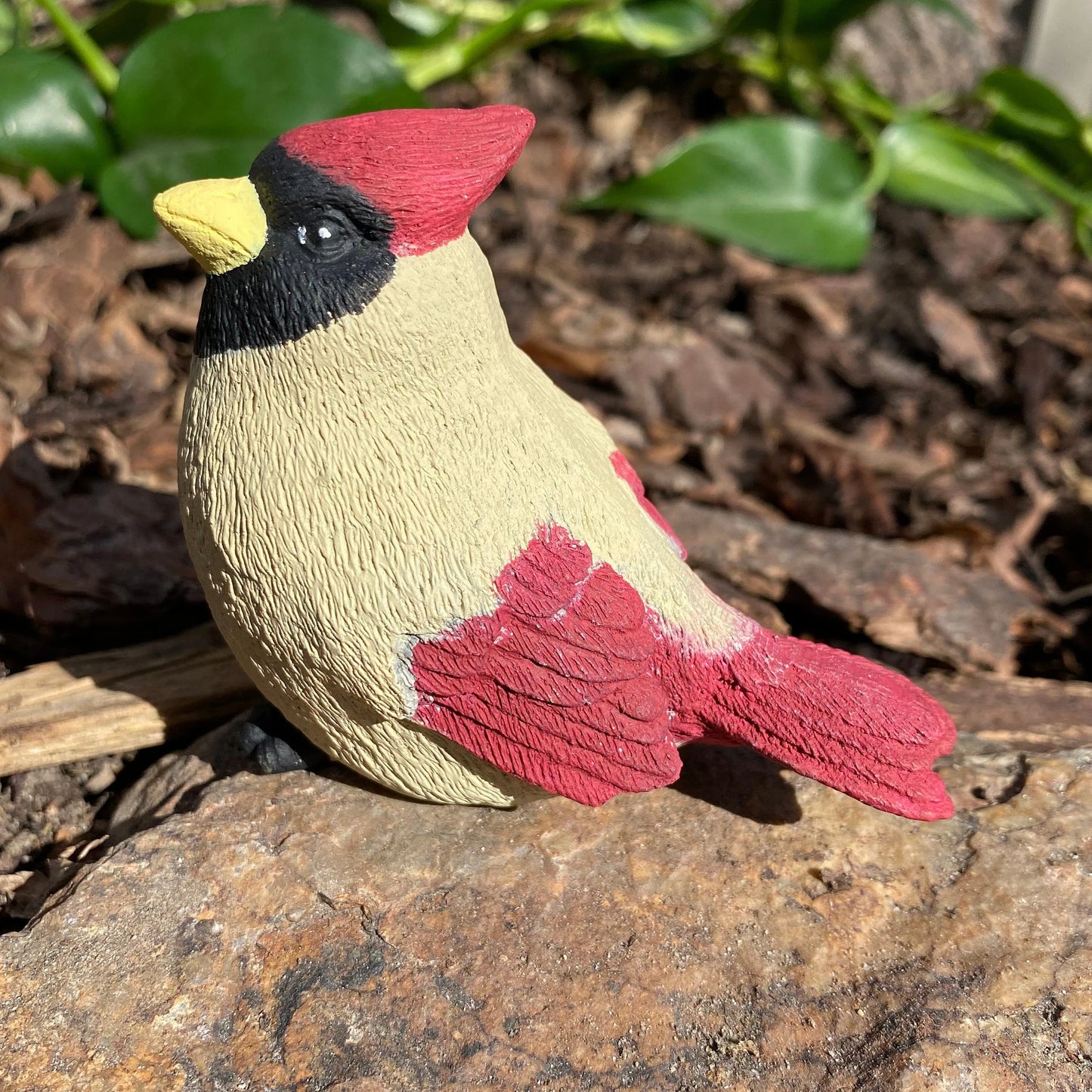 Handmade Pair of Cardinal Cement Figurines