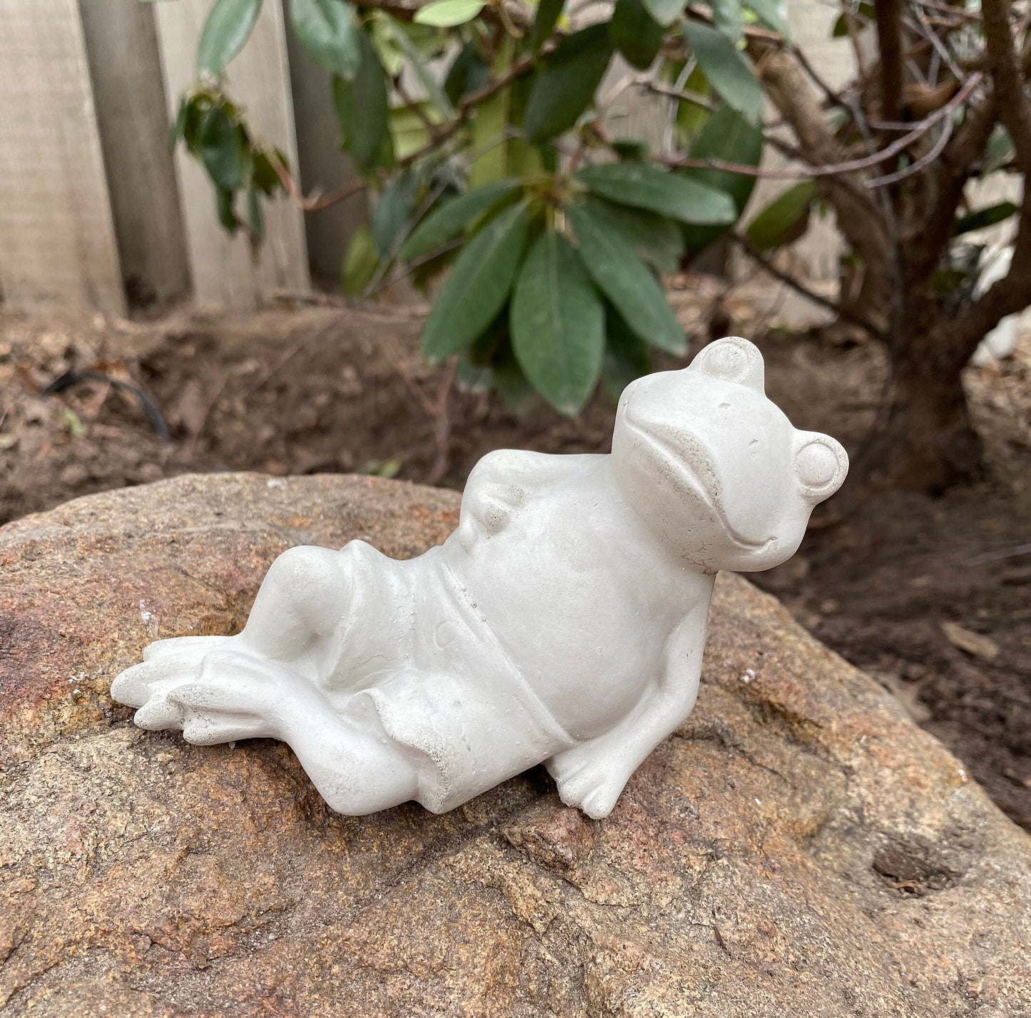 Handmade Relaxed Frog Cement Statue