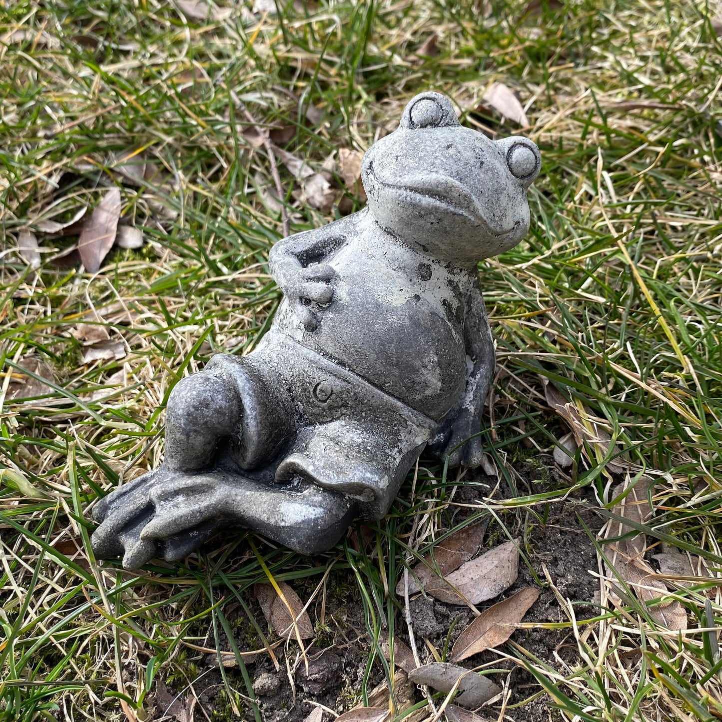 Handmade Relaxed Frog Cement Statue