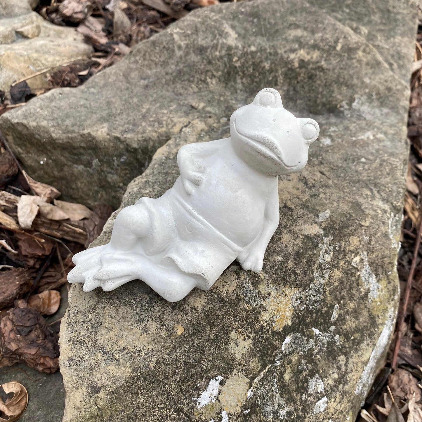 Handmade Relaxed Frog Cement Statue