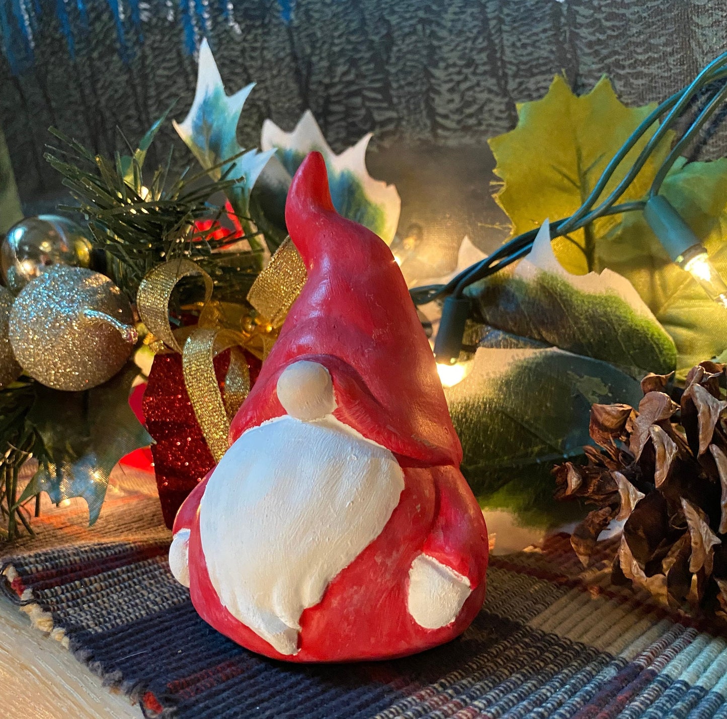 Handmade Cement Christmas Gnome Statue