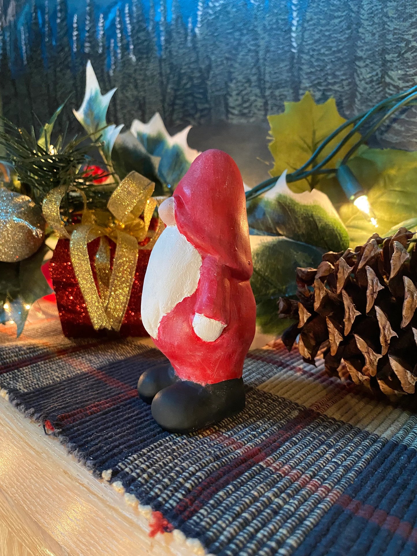 Handmade Christmas Gnome Cement Statue