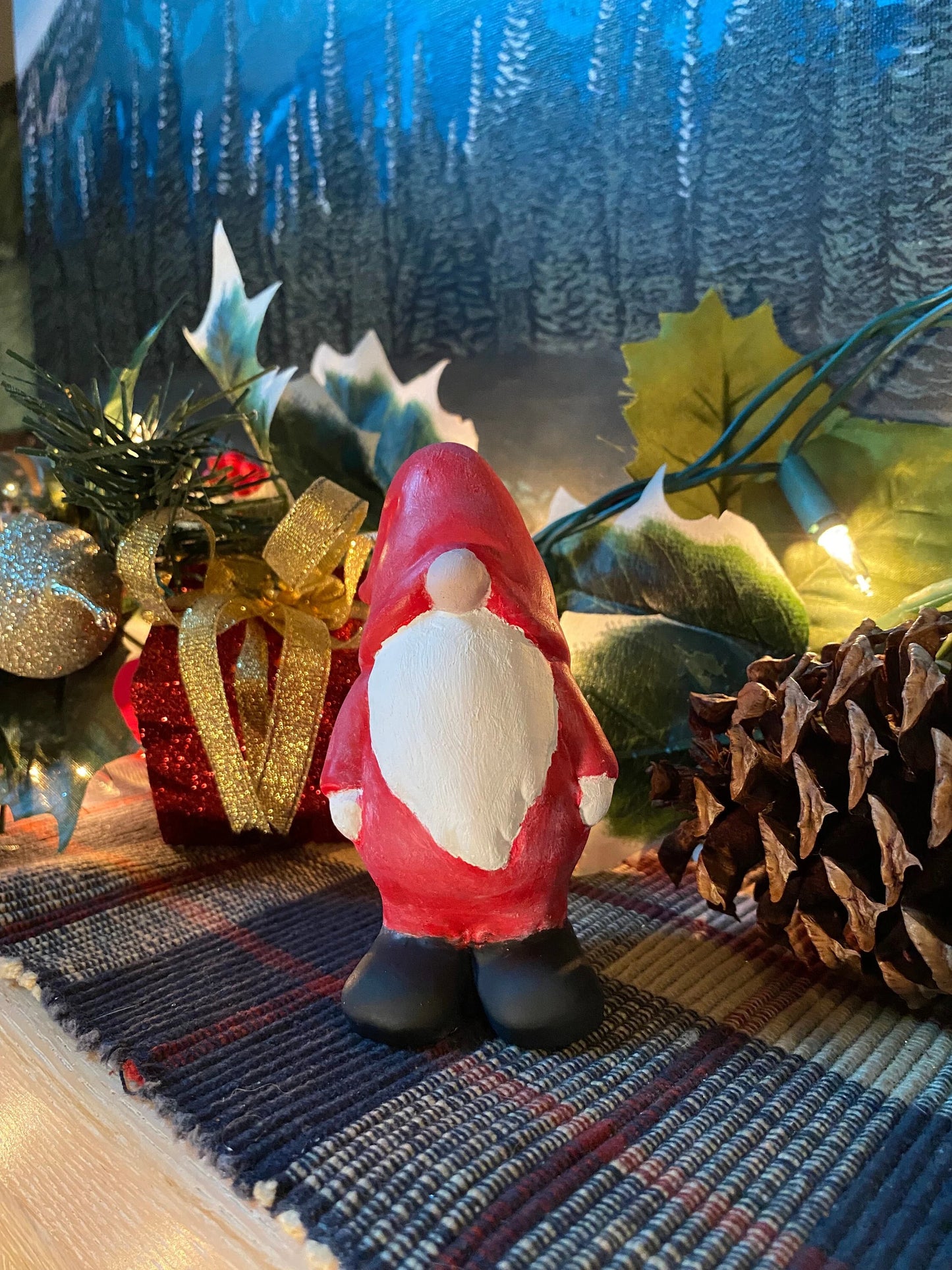 Handmade Christmas Gnome Cement Statue