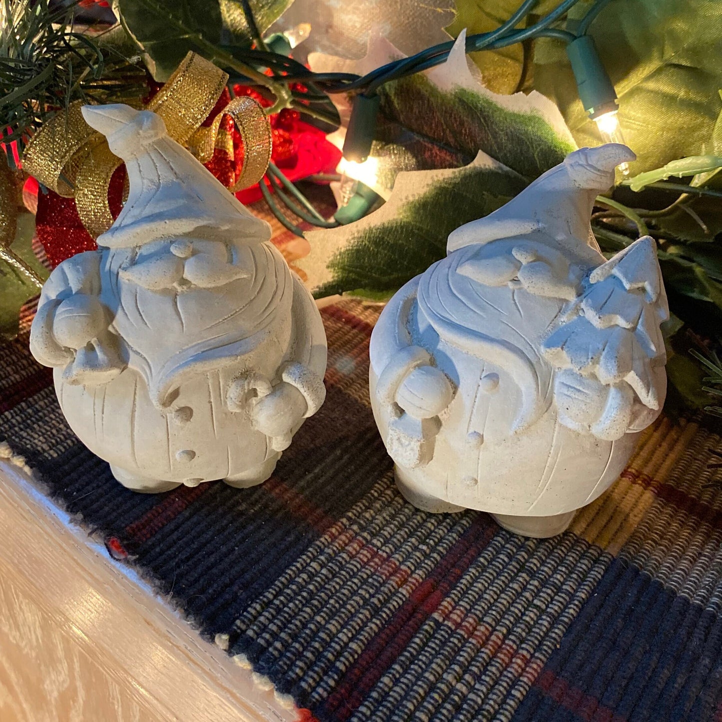 Handmade Pair of Santa Cement Statues