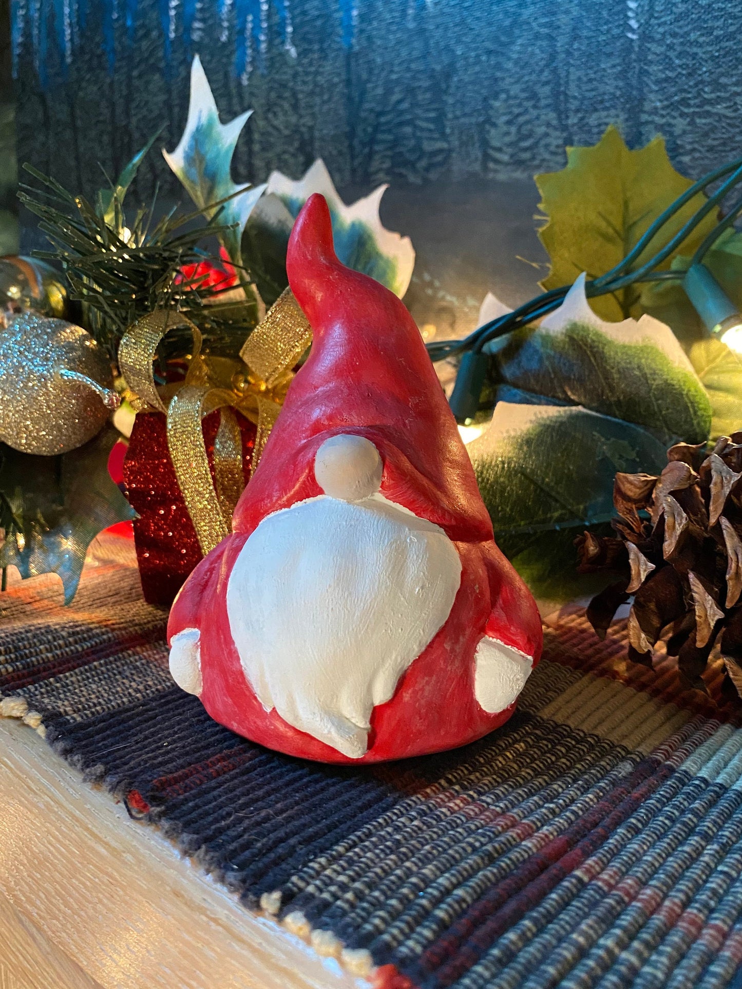 Handmade Pair of Cement Christmas Gnome Statues