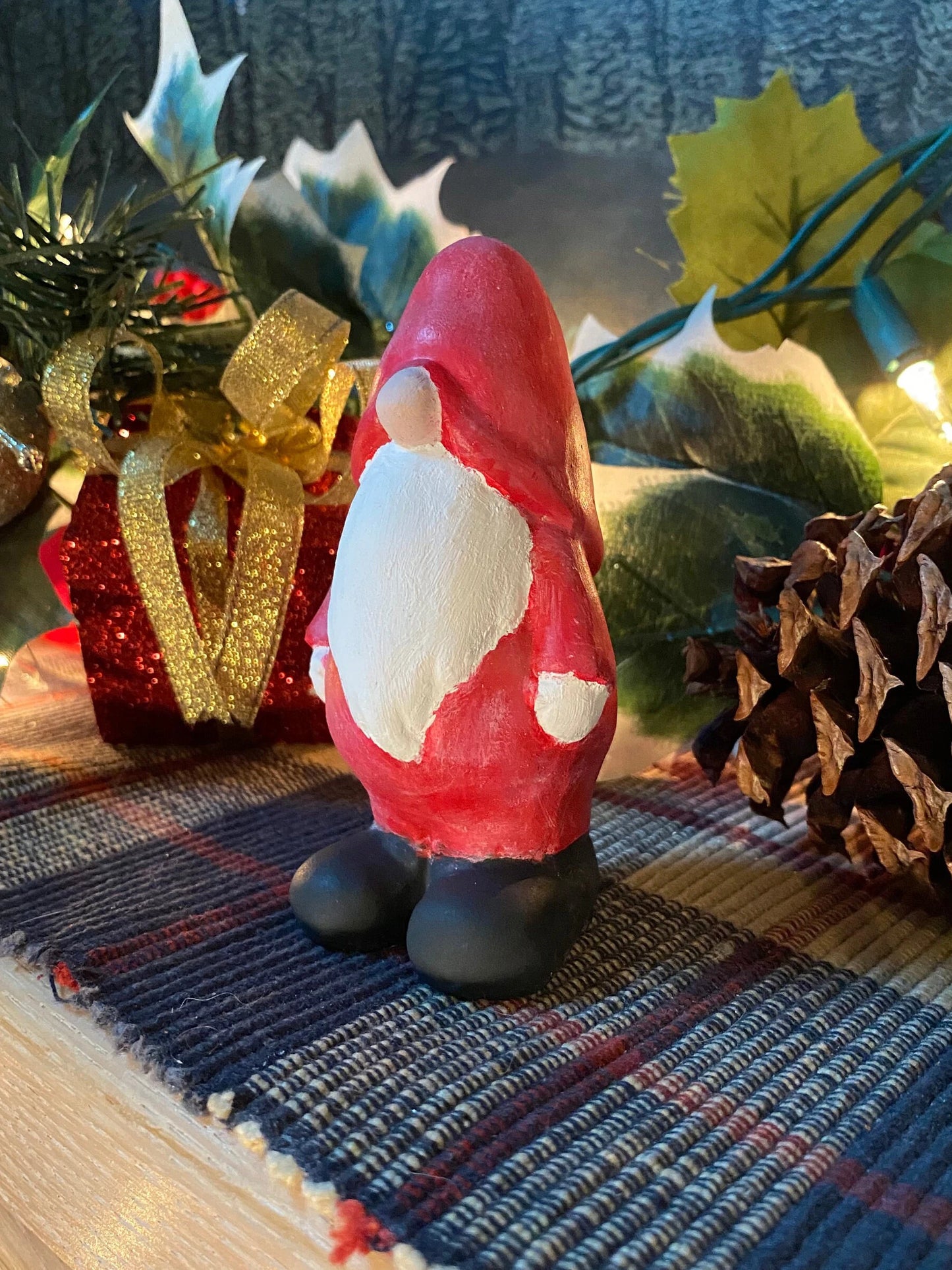 Handmade Christmas Gnome Cement Statue