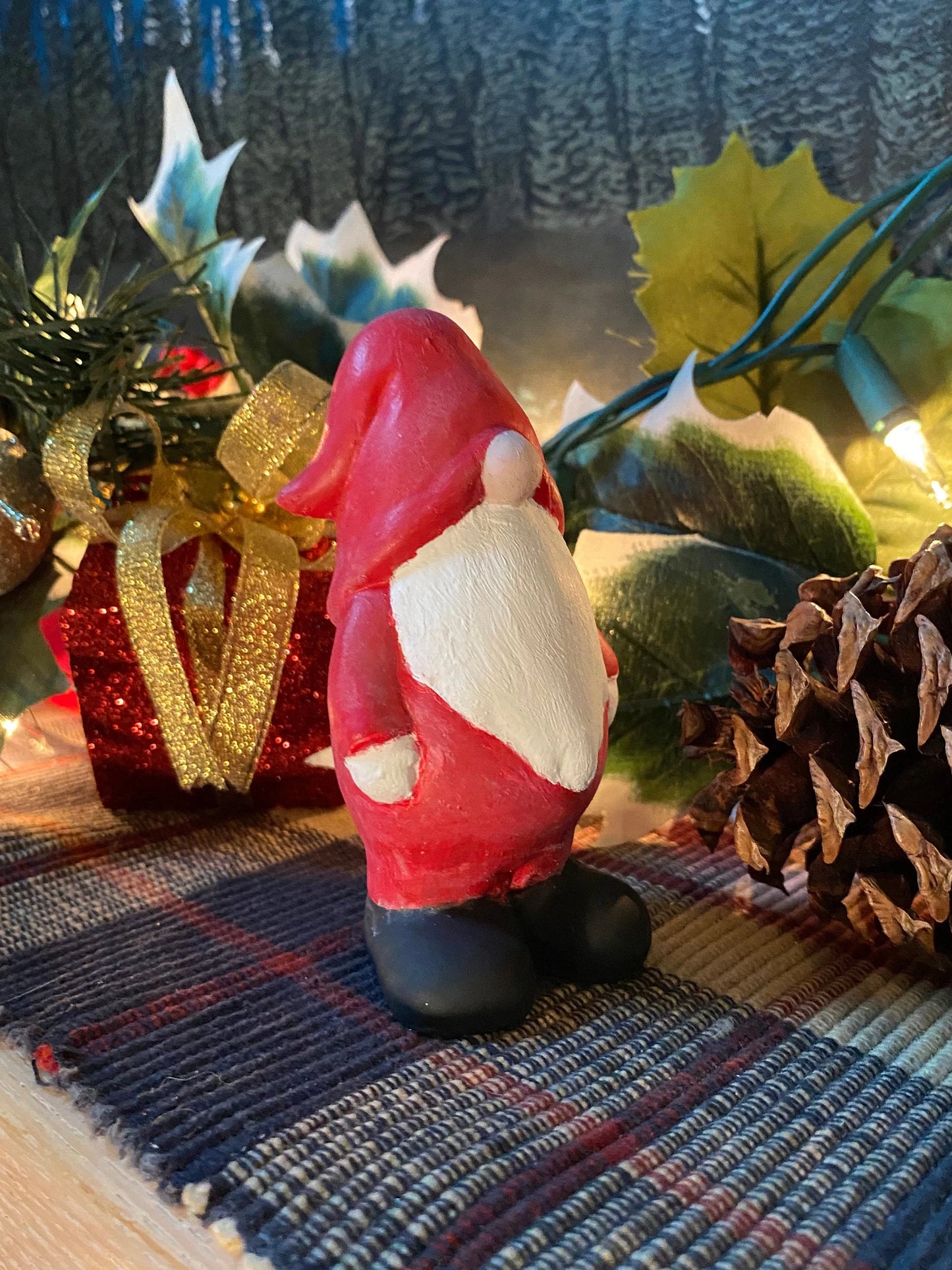 Handmade Christmas Gnome Cement Statue