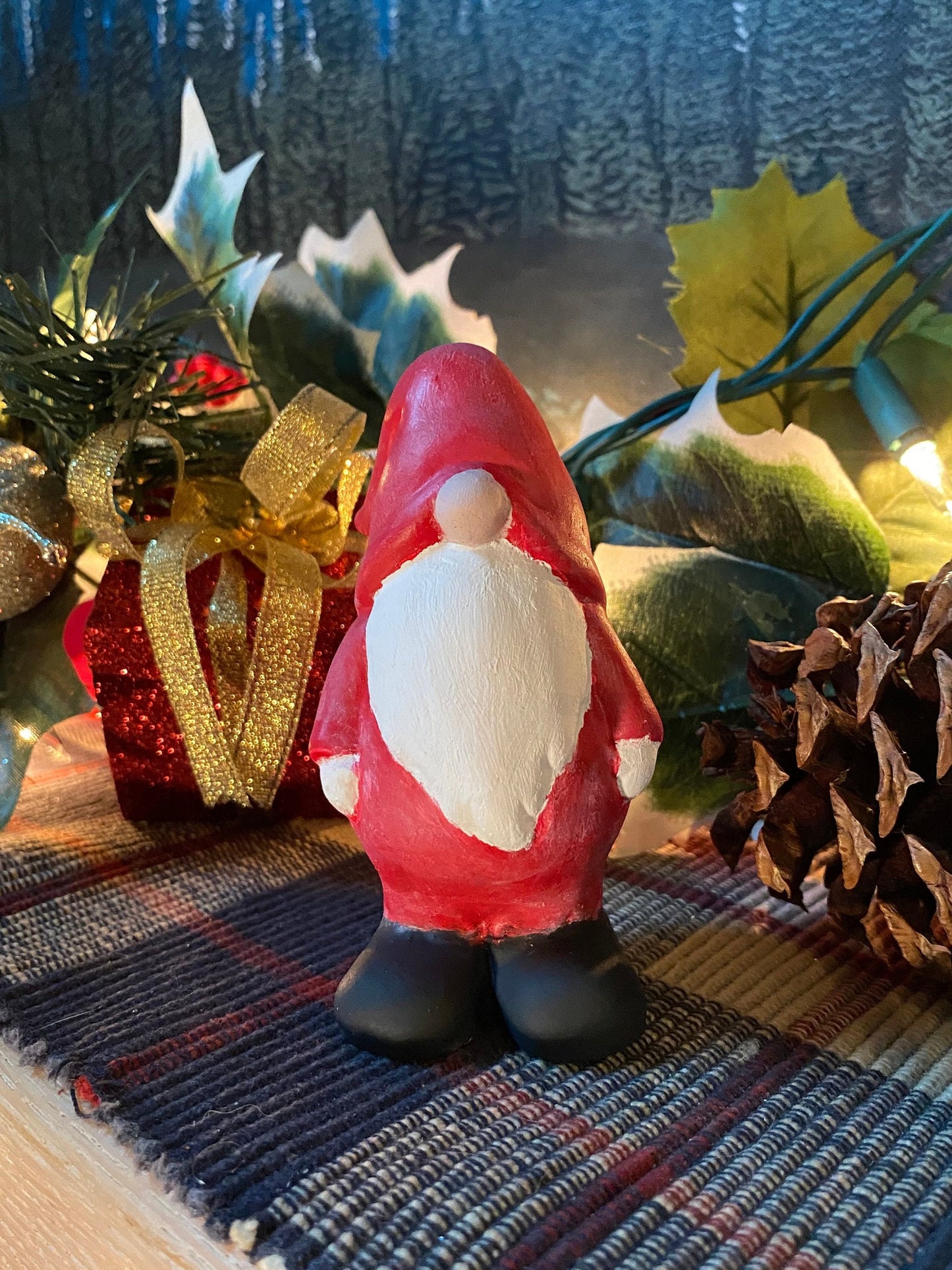 Handmade Pair of Cement Christmas Gnome Statues