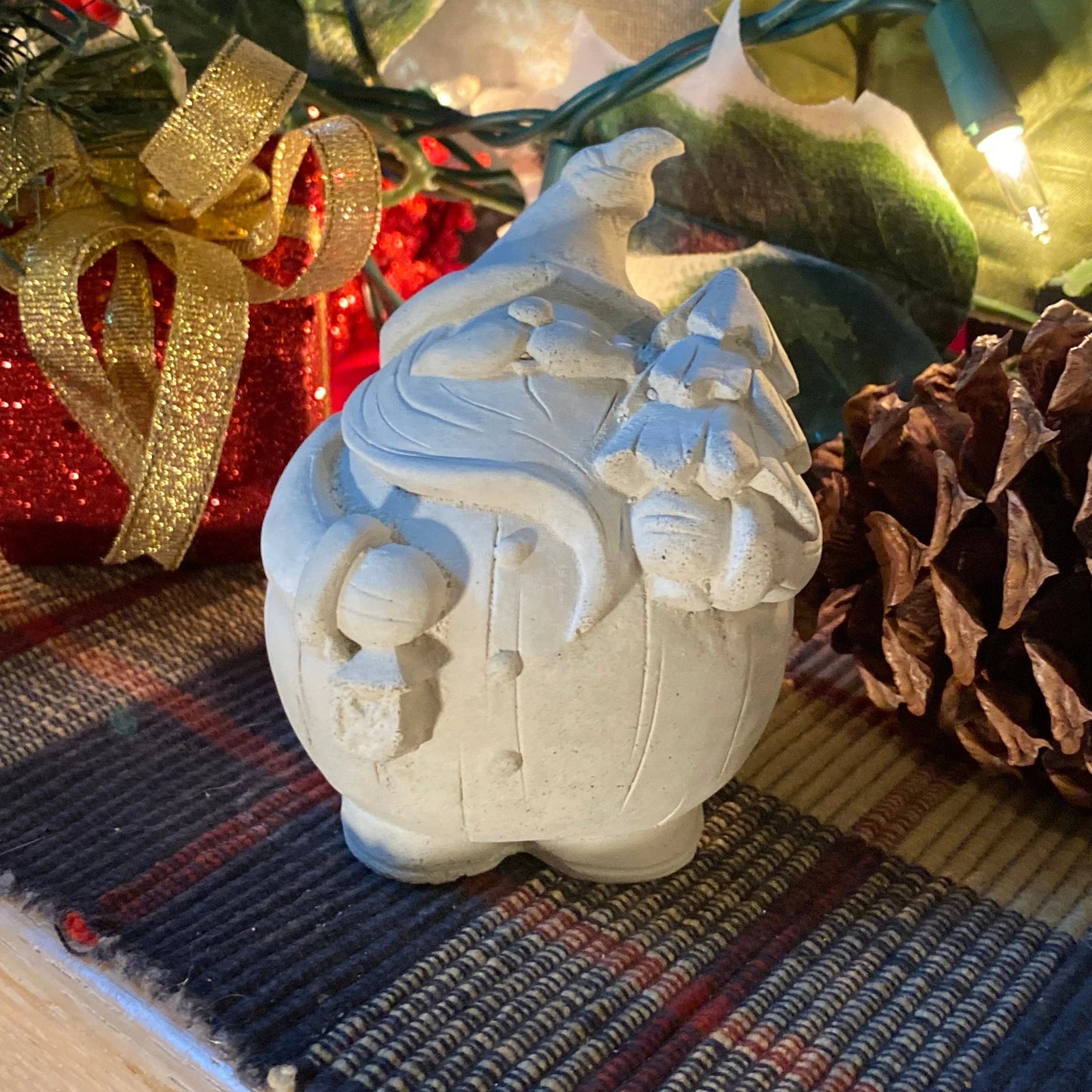Handmade Santa Gnome Cement Statue
