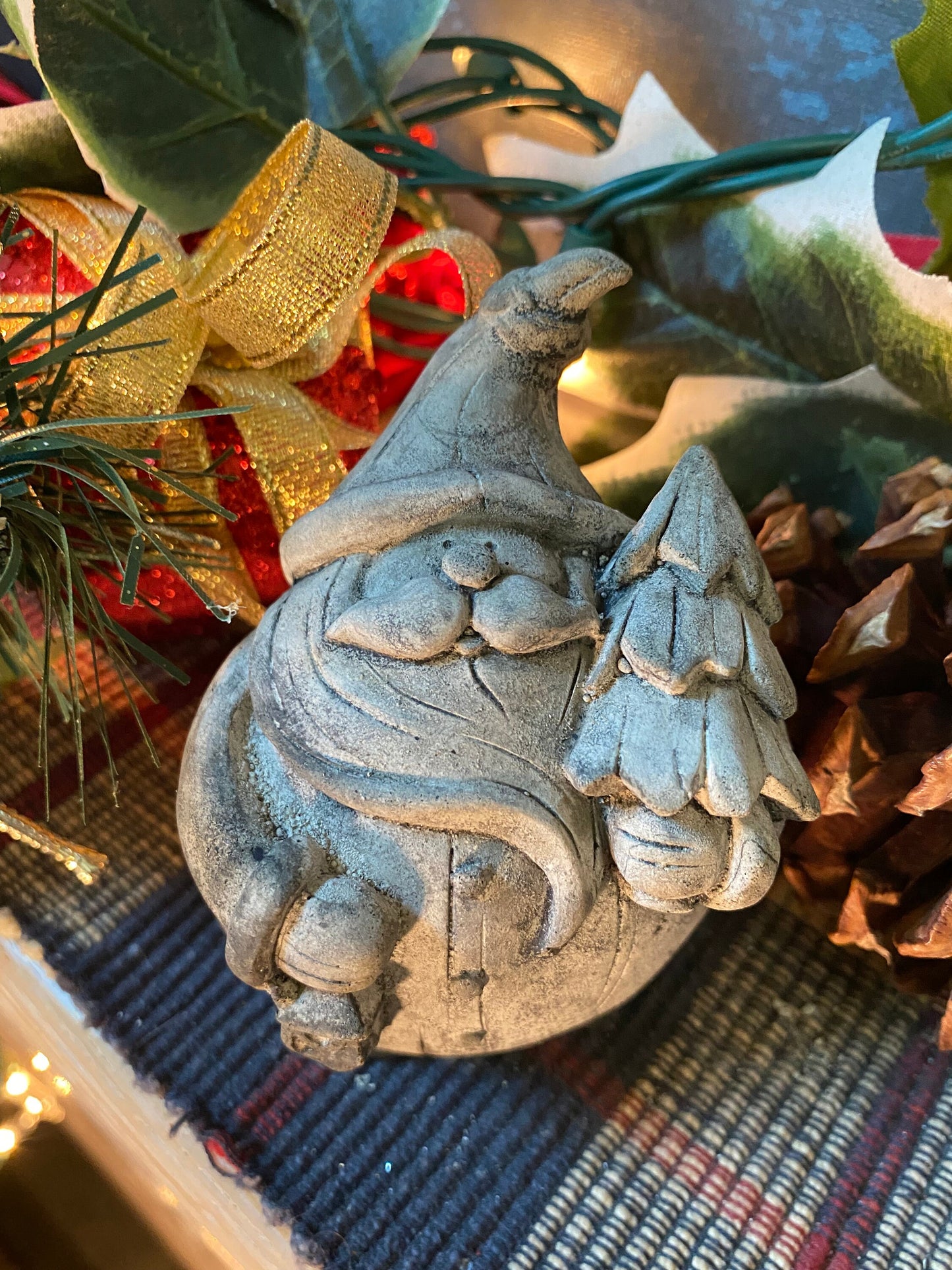 Handmade Pair of Santa Cement Statues