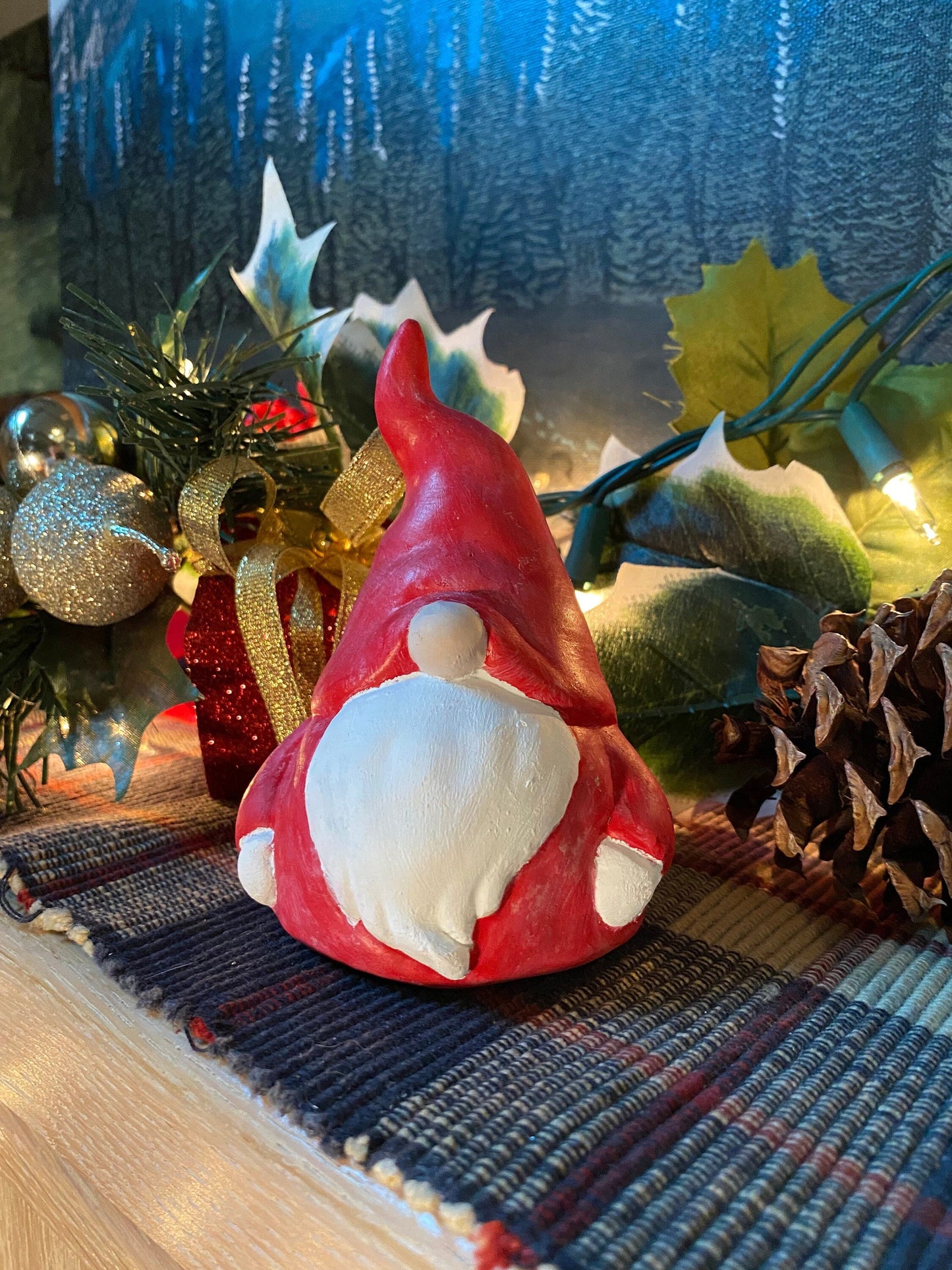 Handmade Cement Christmas Gnome Statue